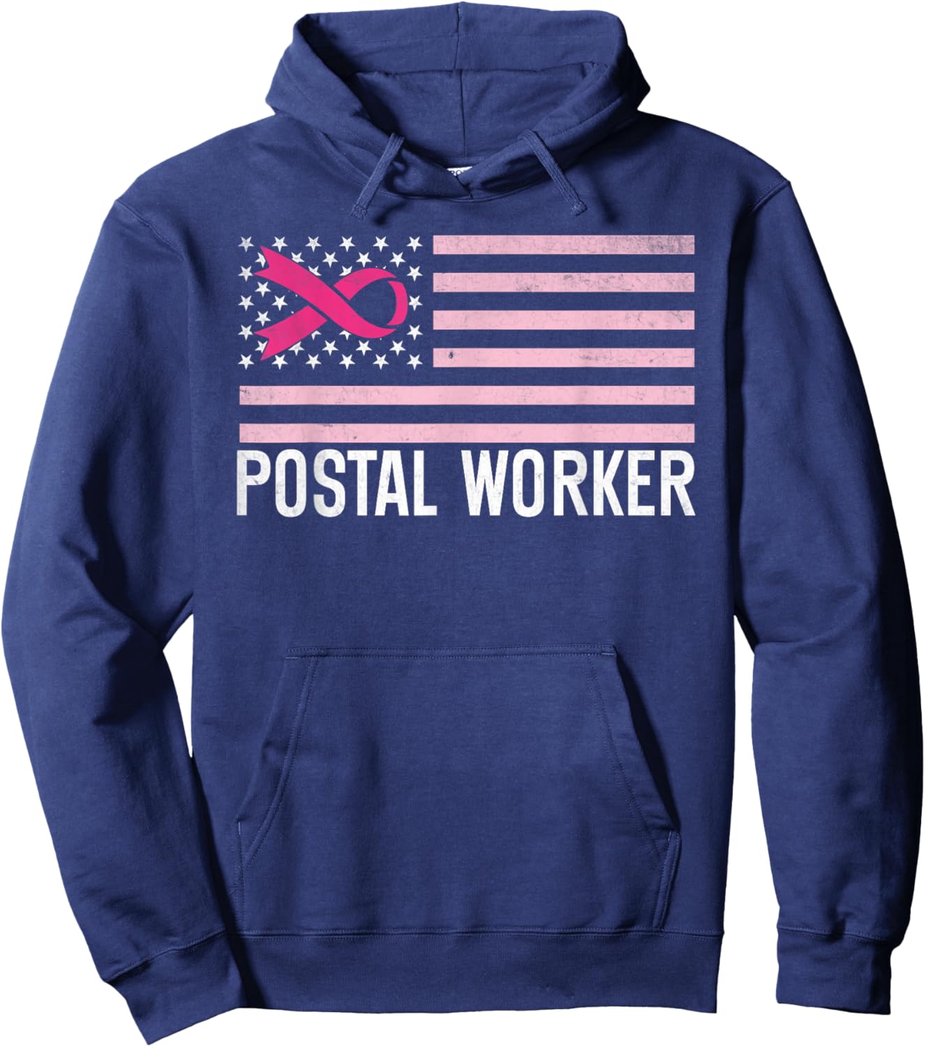 Postal Worker Breast Cancer Awareness Pink Ribbon us flag Hoodie - Hoodie | Navy