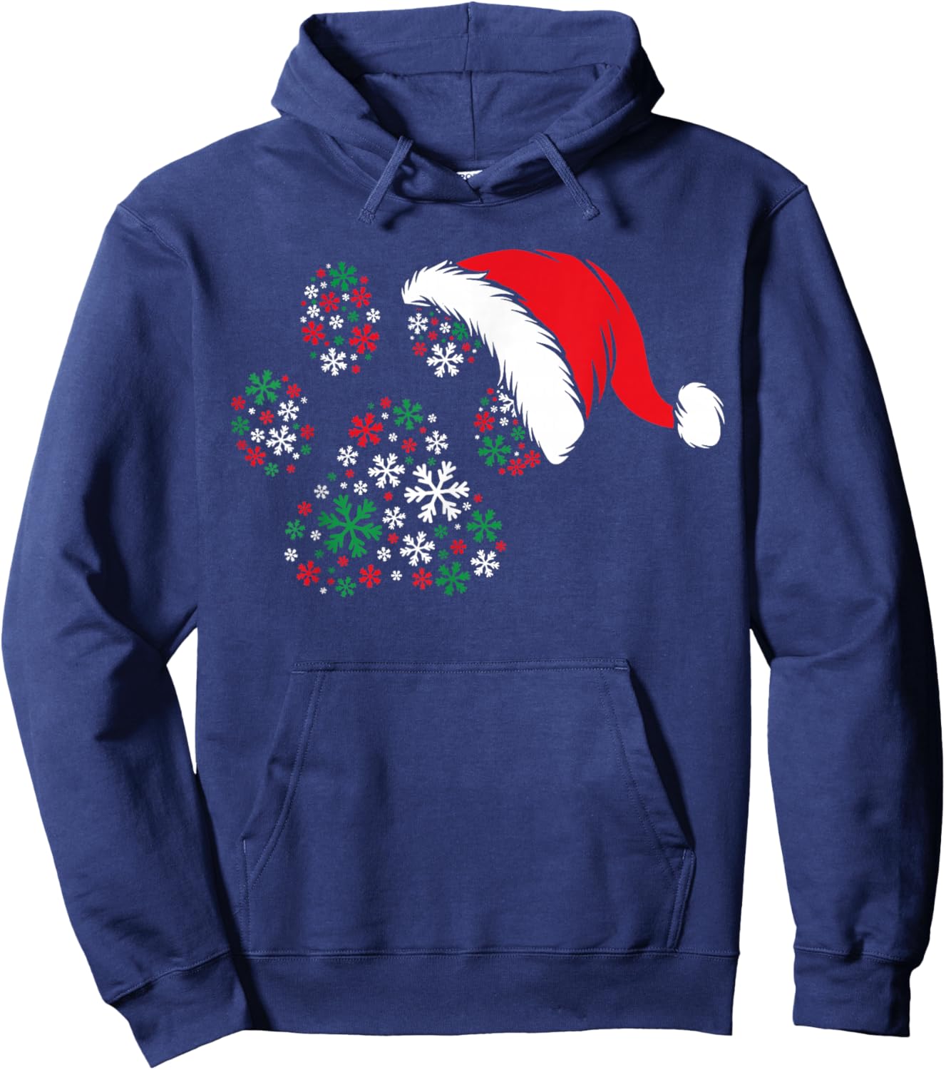 Snowflake Dog Paws Print Santa Hat Christmas Animal Lover Hoodie - Hoodie | Navy