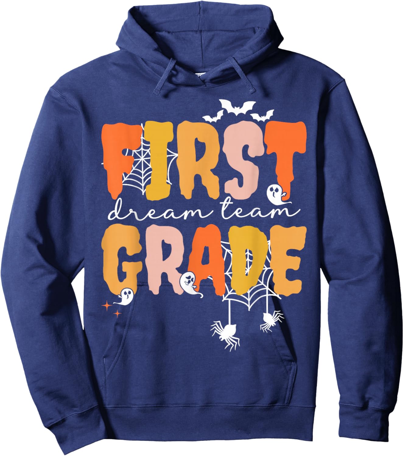 First Grade Dream Retro Team Fall Halloween Spooky Teachers Hoodie - Hoodie | Navy