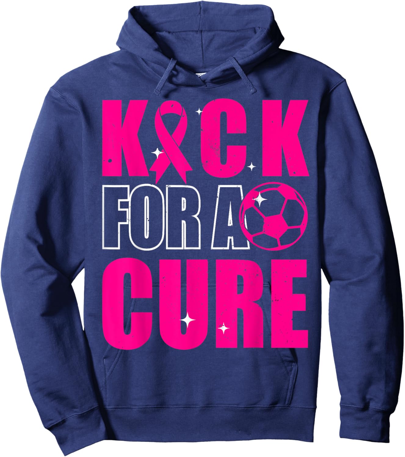 Kick For a Cure Breast Cancer Awareness Pink Ribbon Soccer Hoodie - Hoodie | Navy