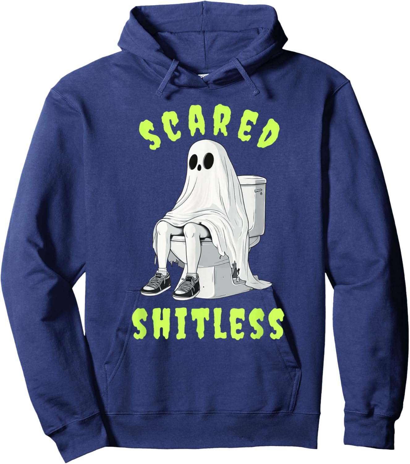 Ghost Sitting On Toilet Scared Shitless Funny Halloween Hoodie - Hoodie | Navy