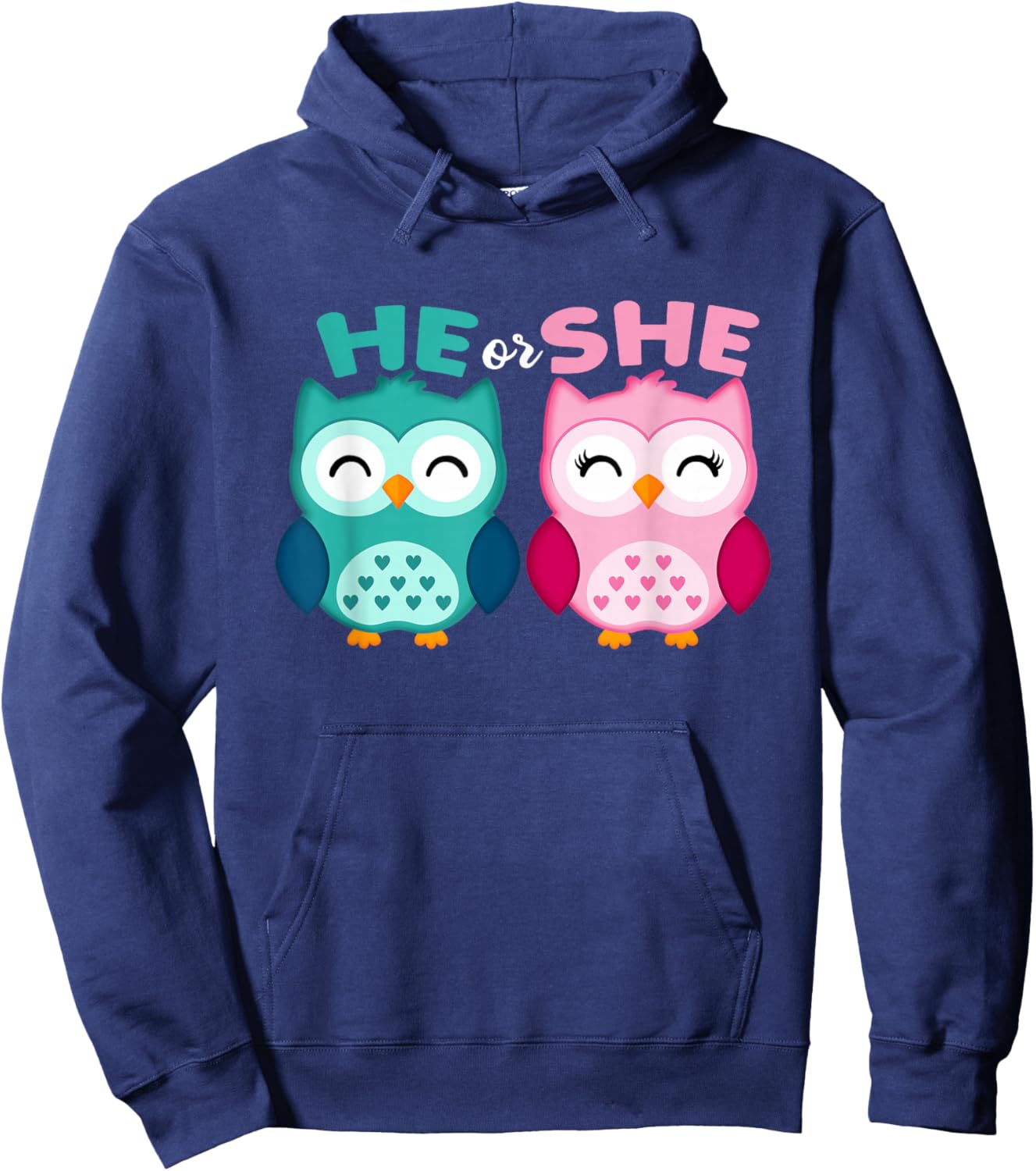 He Or She Owl Gender Reveal Boy Or Girl Gender Announcement Hoodie - Hoodie | Navy