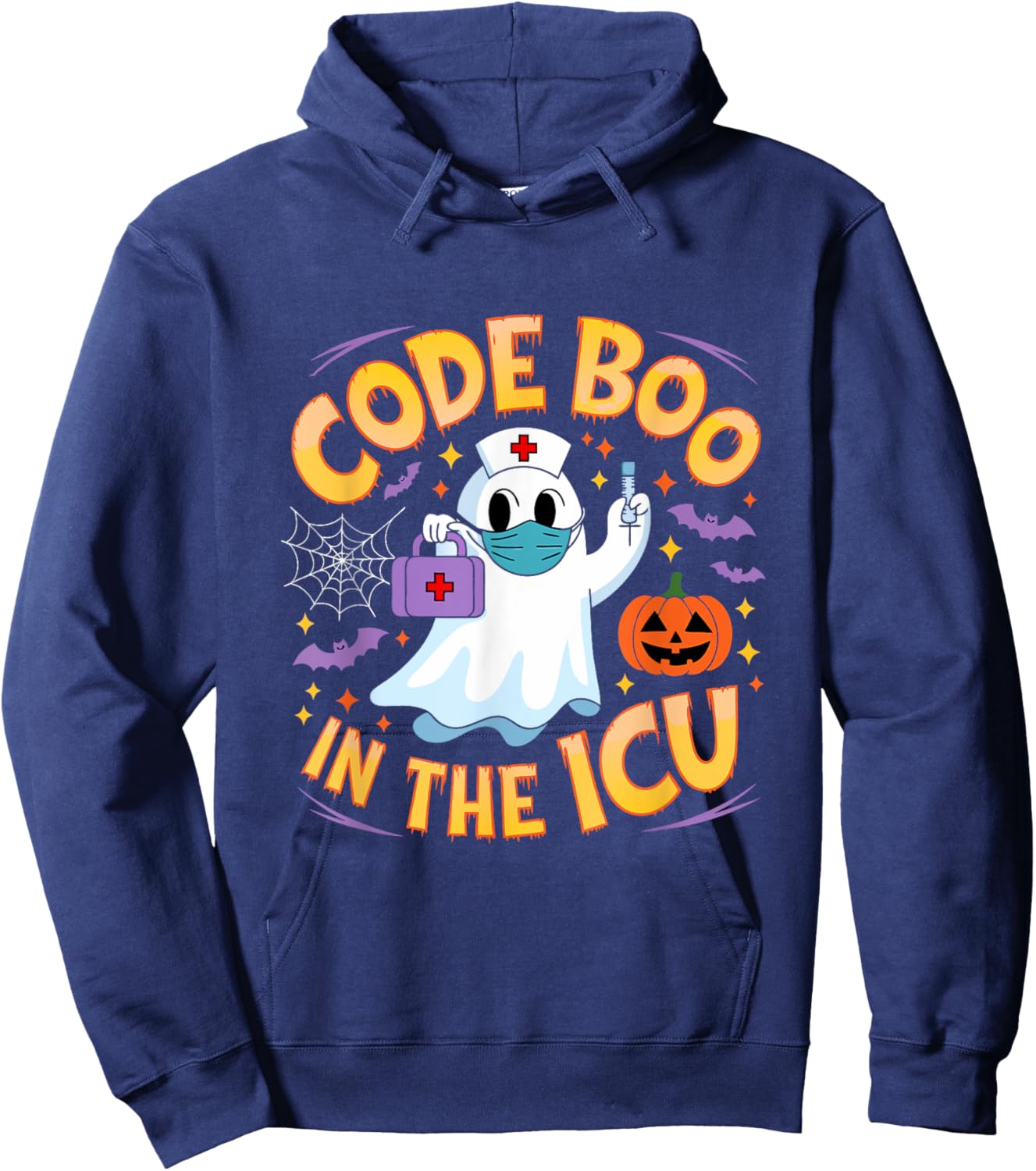 Code Boo in the ICU Ghost Nurse Halloween Design for Medical Hoodie - Hoodie | Navy