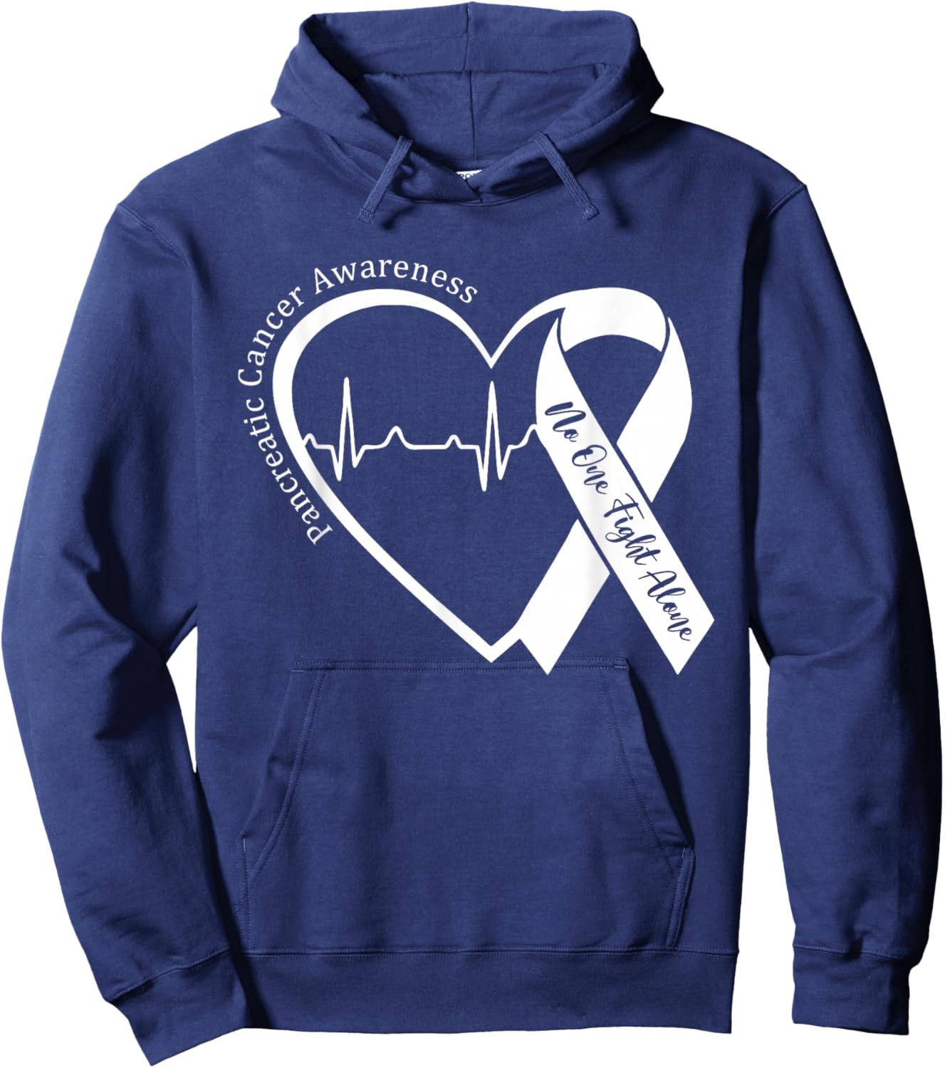 Pancreatic Cancer Awareness Heart Purple Ribbon Support Hoodie - Hoodie | Navy