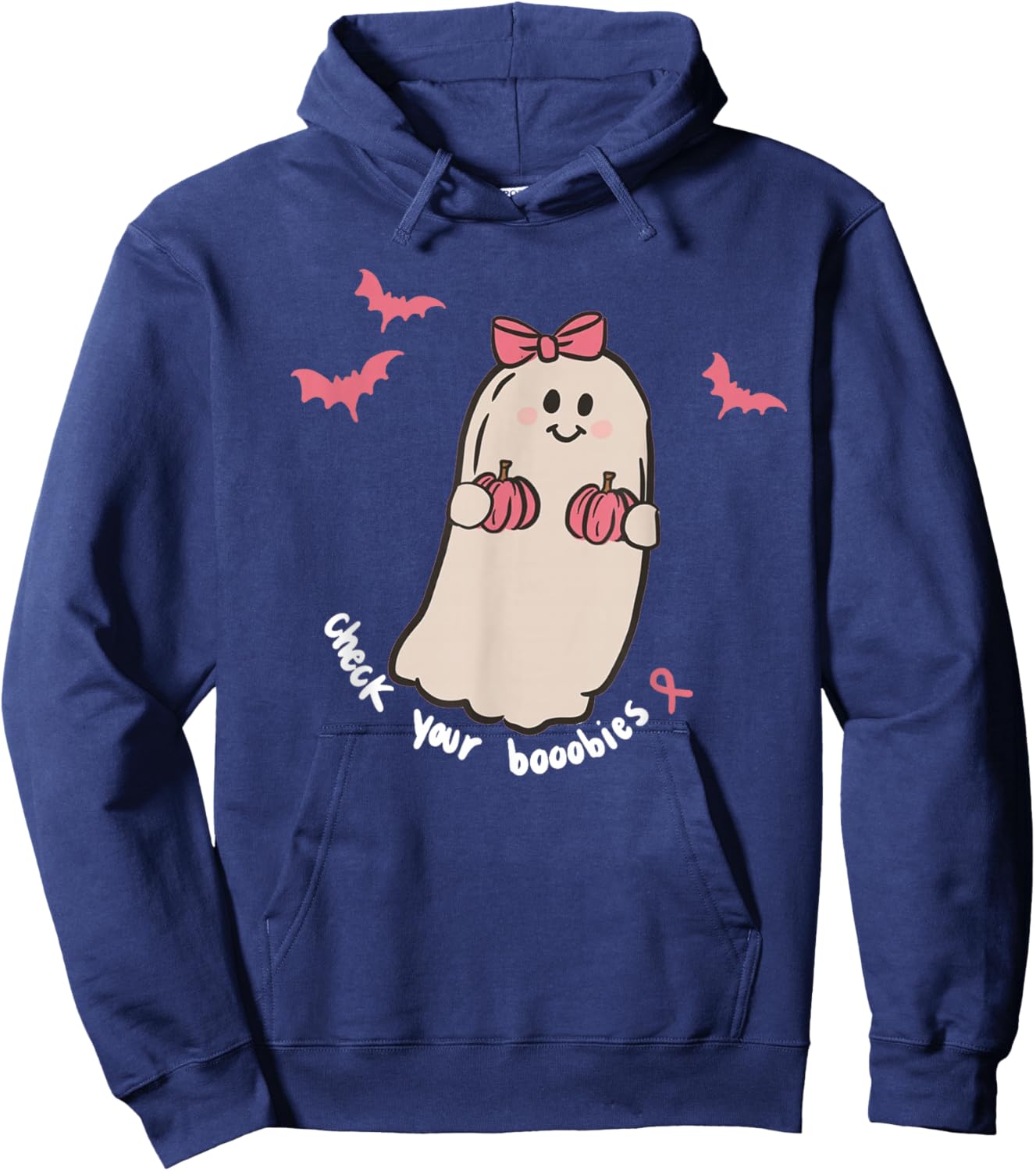 Check Your Boobies Ghost Halloween Breast Cancer Awareness Hoodie - Hoodie | Navy