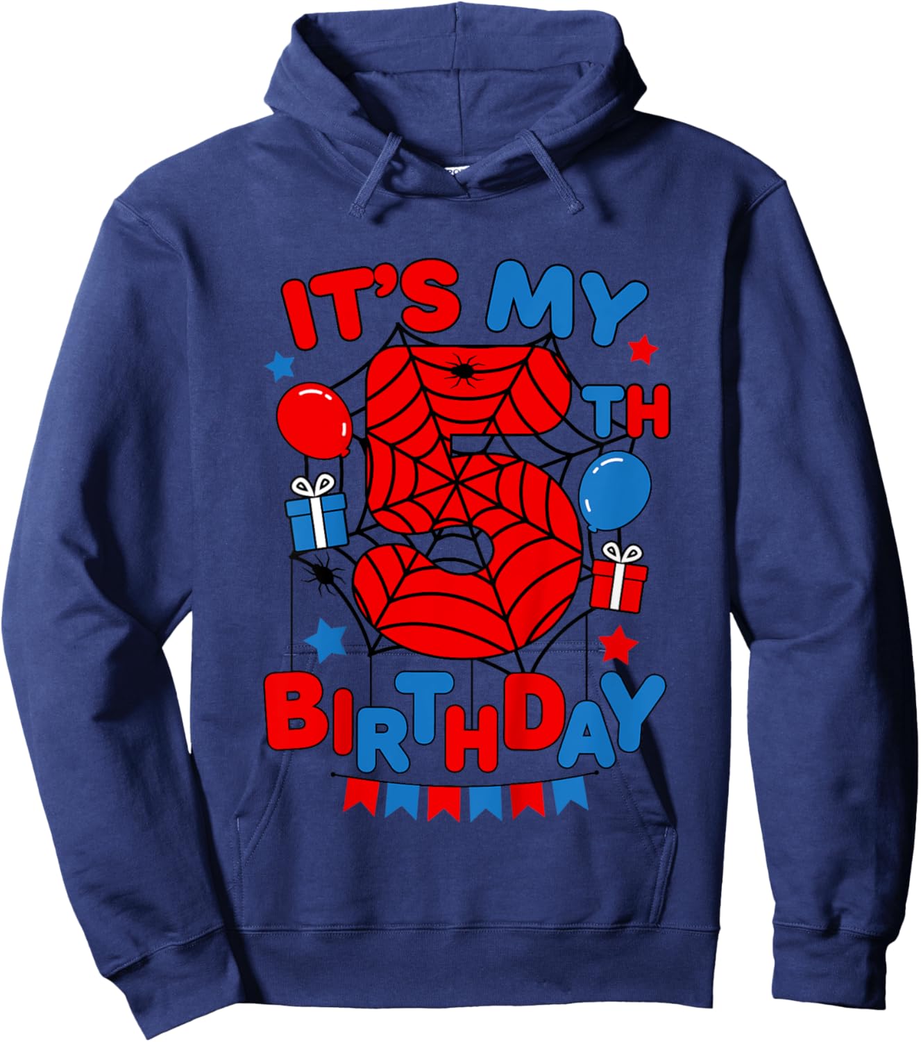 Kids It's My 5th Birthday Spider Theme Party 5 Year Old Boys Kids Hoodie - Hoodie | Navy