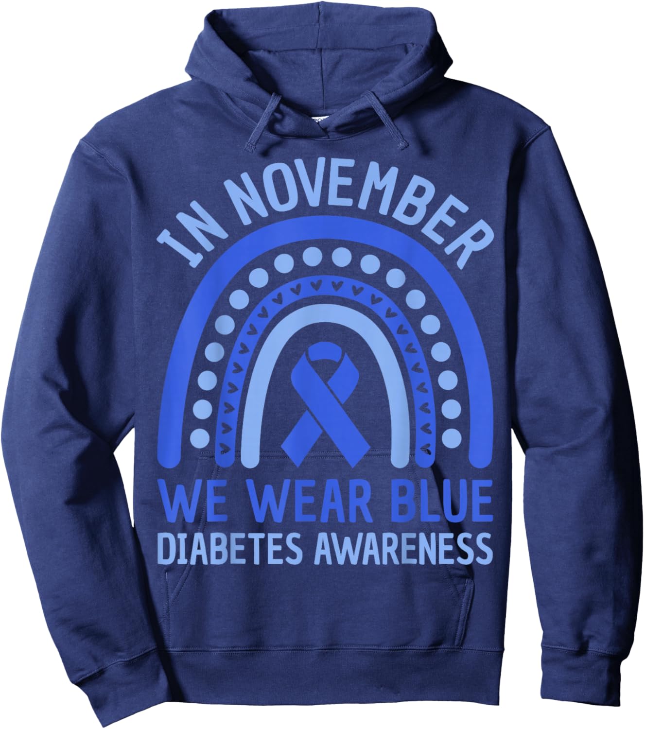 In November We Wear Blue Diabetes Awareness Blue Ribbon Hoodie - Hoodie | Navy