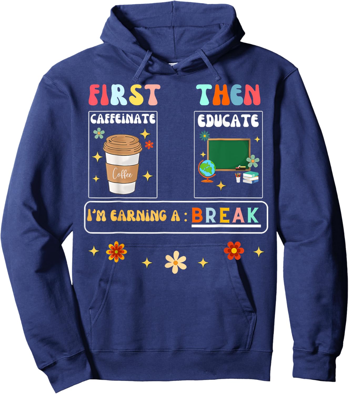 First Caffeinate Then Educate I'M Earning A Break Teacher Hoodie - Hoodie | Navy