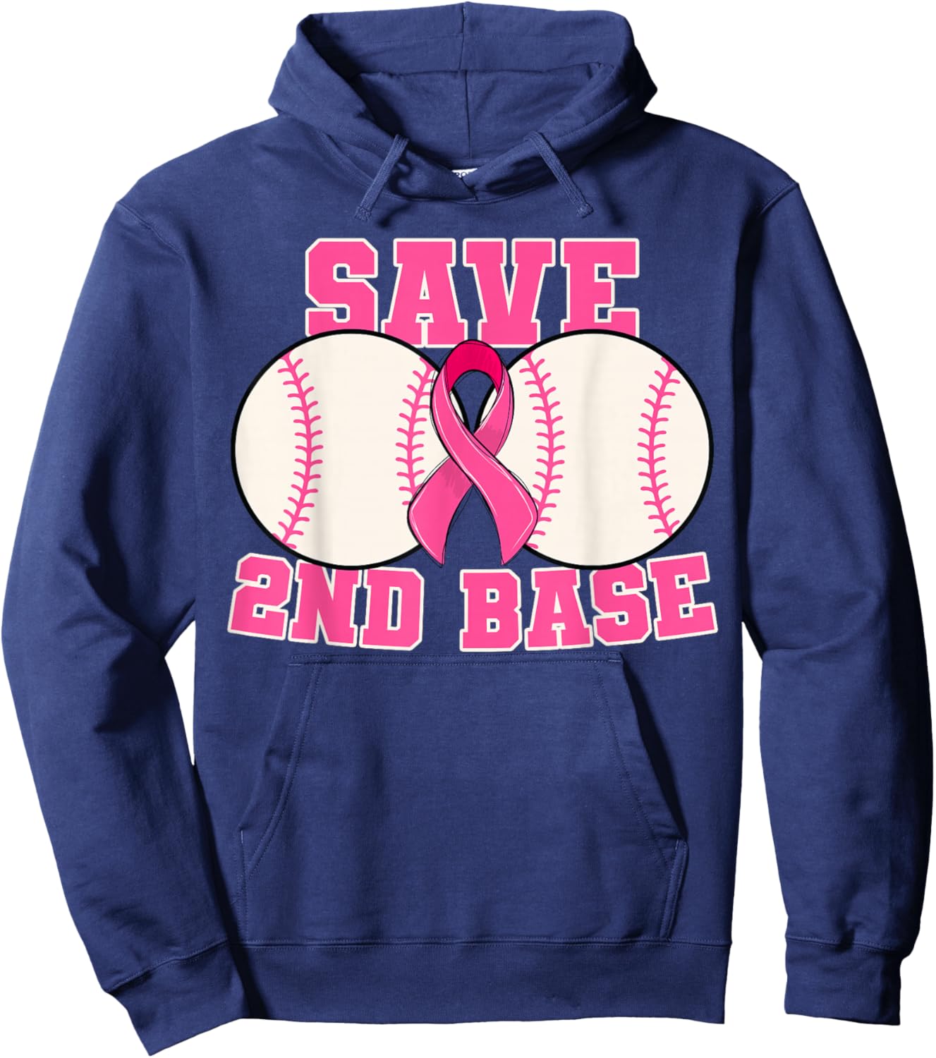 Save Second 2nd Base Breast Cancer Survivor Funny Baseball Hoodie - Hoodie | Navy
