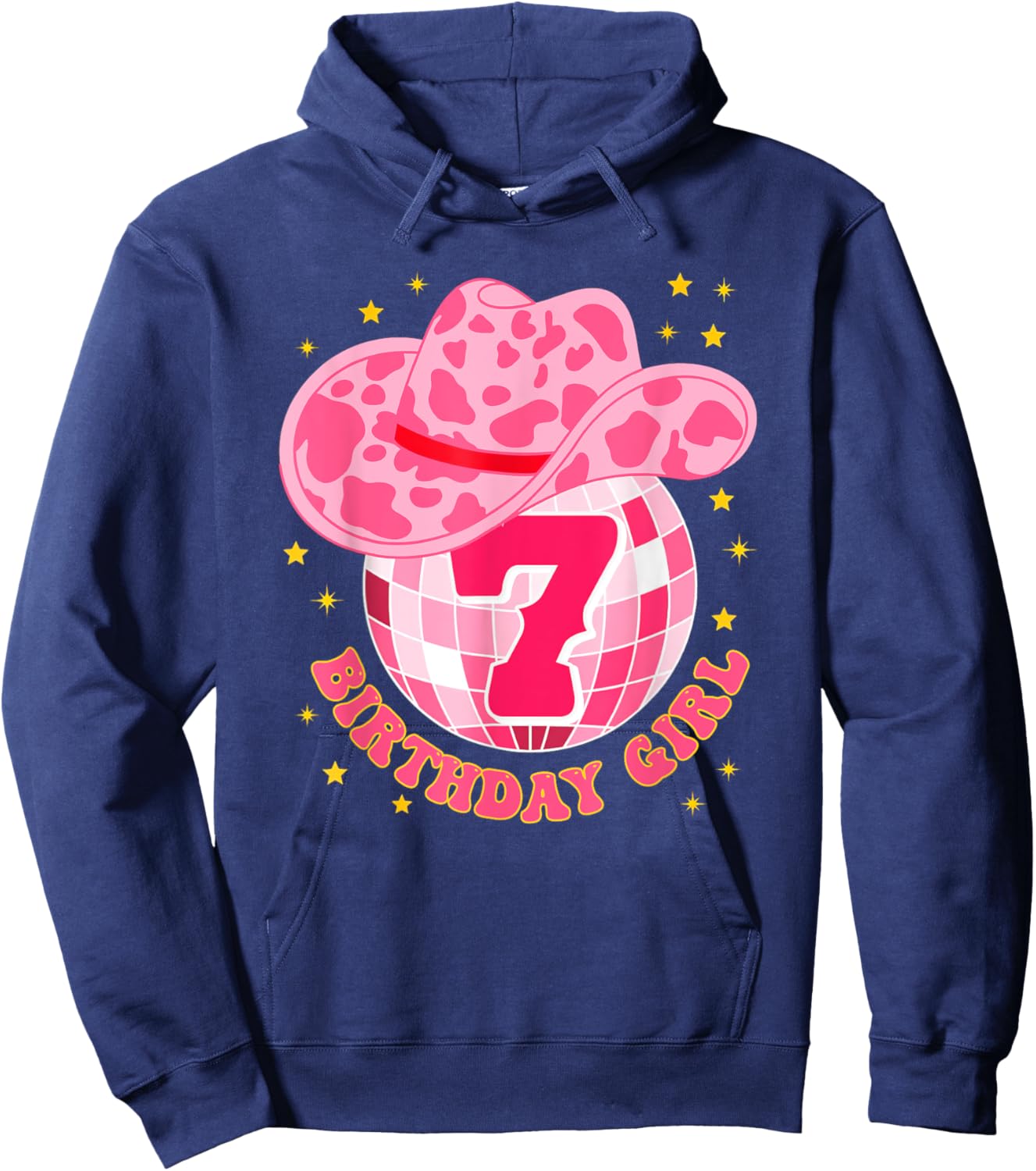 Happy 7th Birthday Girl Rodeo Western Cowgirl Cowboy Disco Hoodie - Hoodie | Navy