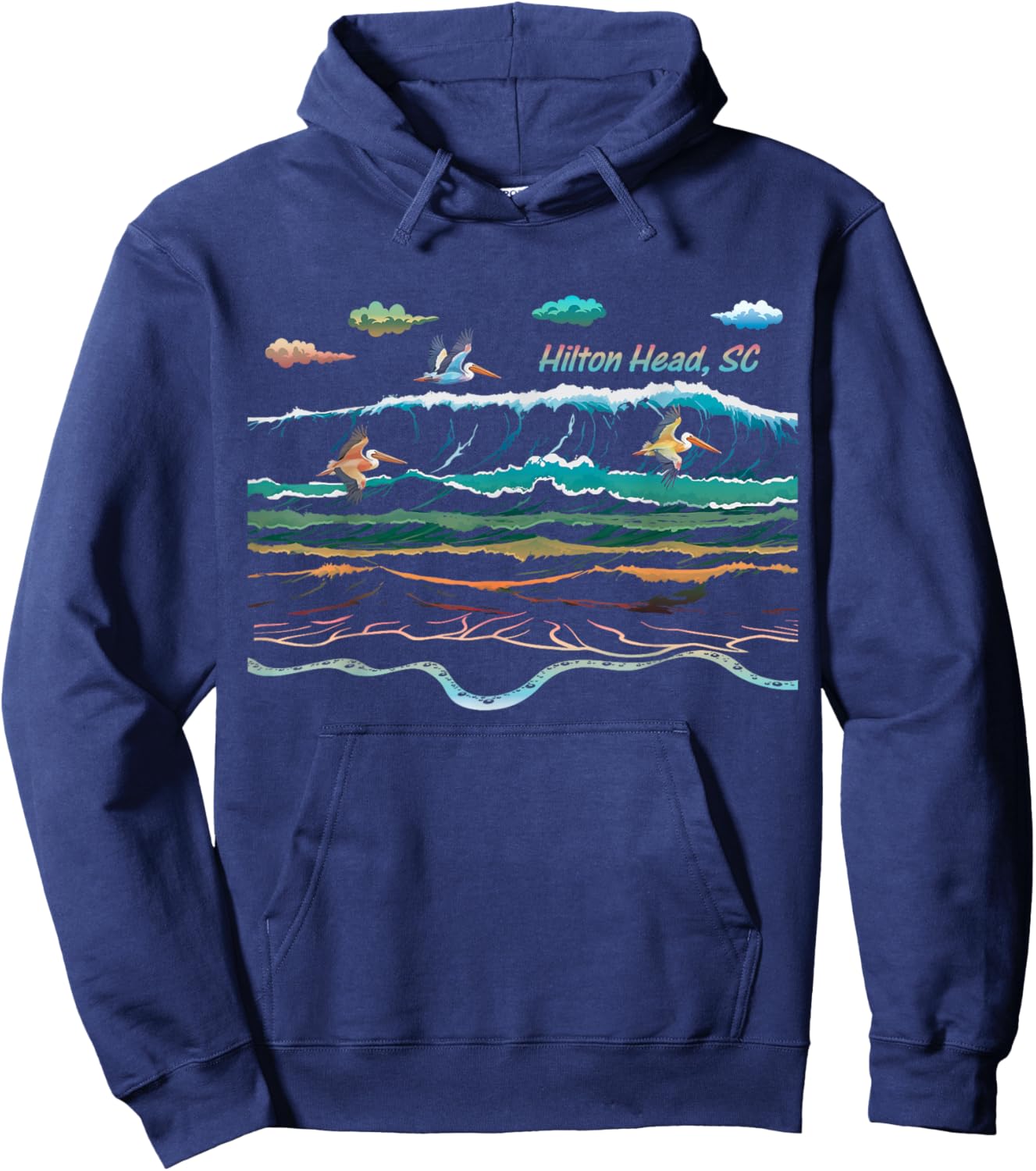 Hilton Head SC South Carolina Waves Pelican Bird Watcher Hoodie - Hoodie | Navy