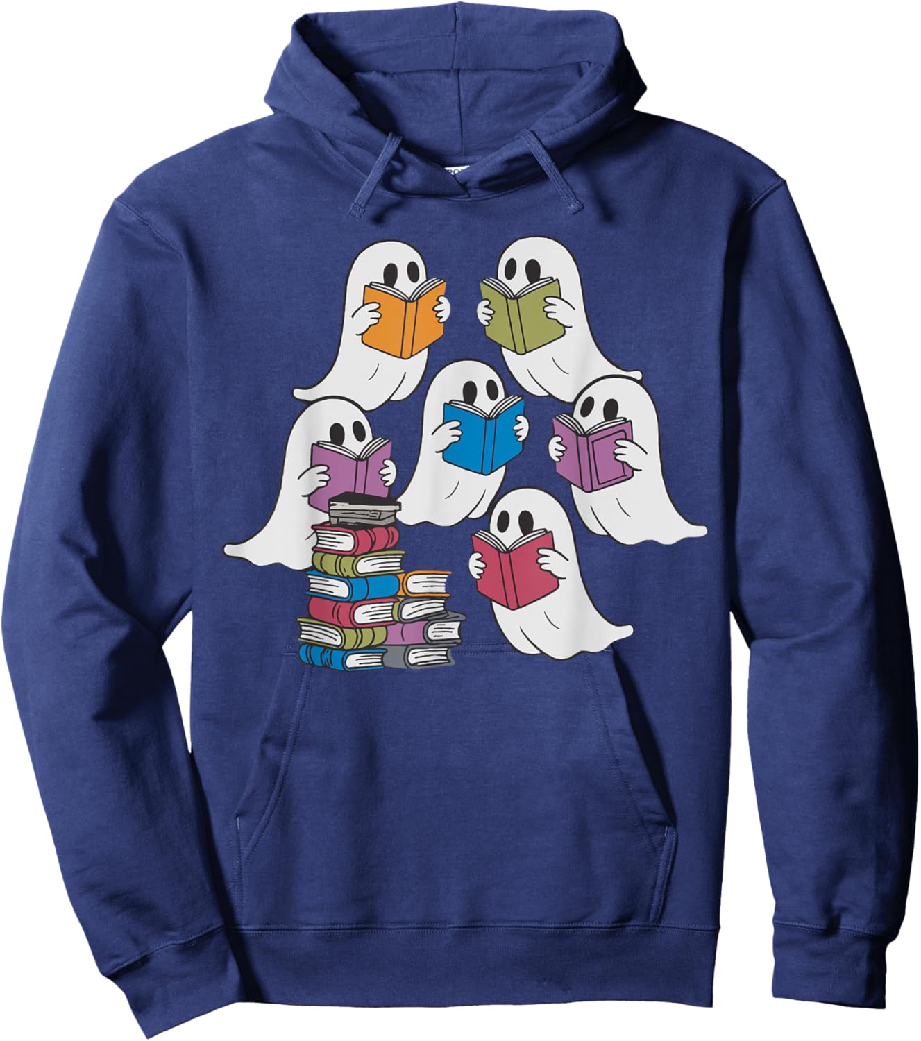Funny Ghost Book Reading Halloween Books Lover Teacher Hoodie - Hoodie | Navy