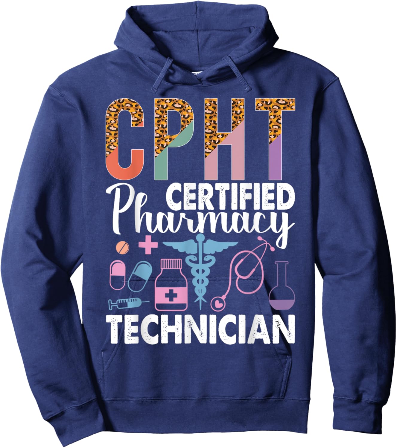 CPHT Leopard Certified Pharmacy Technician Hoodie - Hoodie | Navy