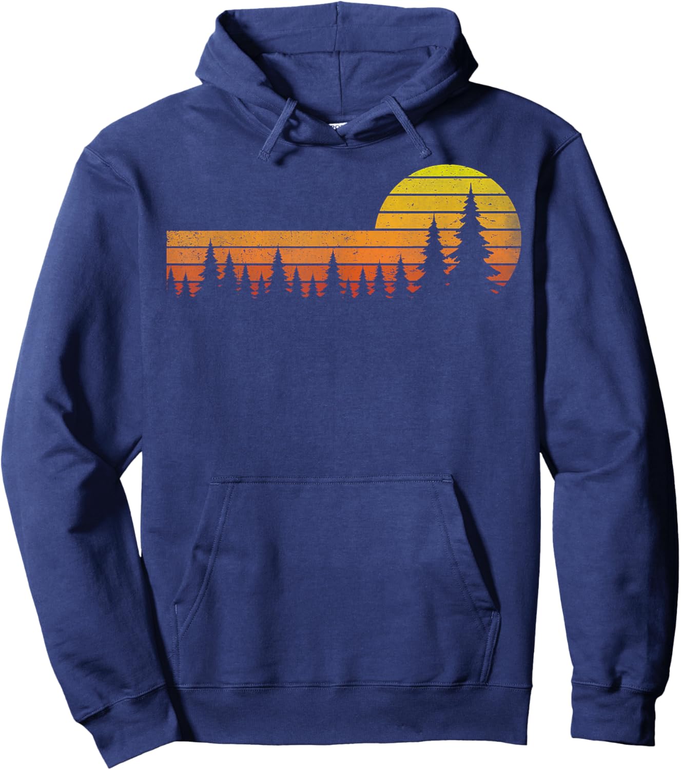 Trees Wildlife Nature Vintage Forest Sunset Man Woman Kids Hoodie - Hoodie | Navy