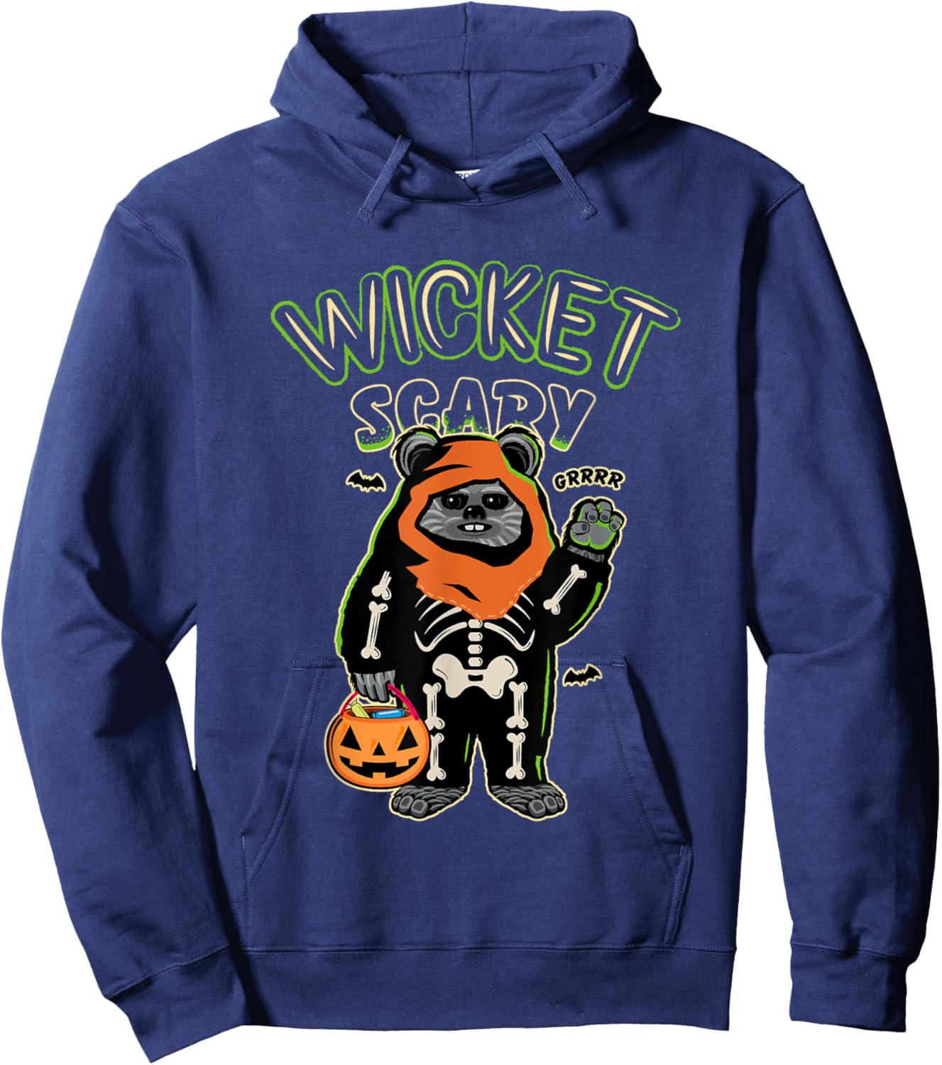 Star Wars Halloween Wicket Scary Ewoks Grrr Big Chest Logo Hoodie - Hoodie | Navy