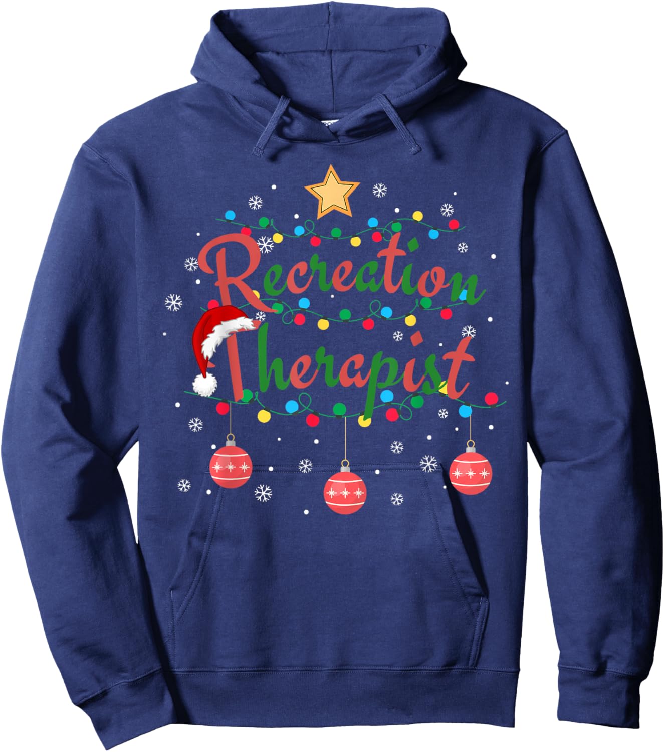 Recreation Therapist Xmas Santa Hat Retro Recreational Therapy for -Adults, Black, Small, Short Sleeve Hoodie - Hoodie | Navy