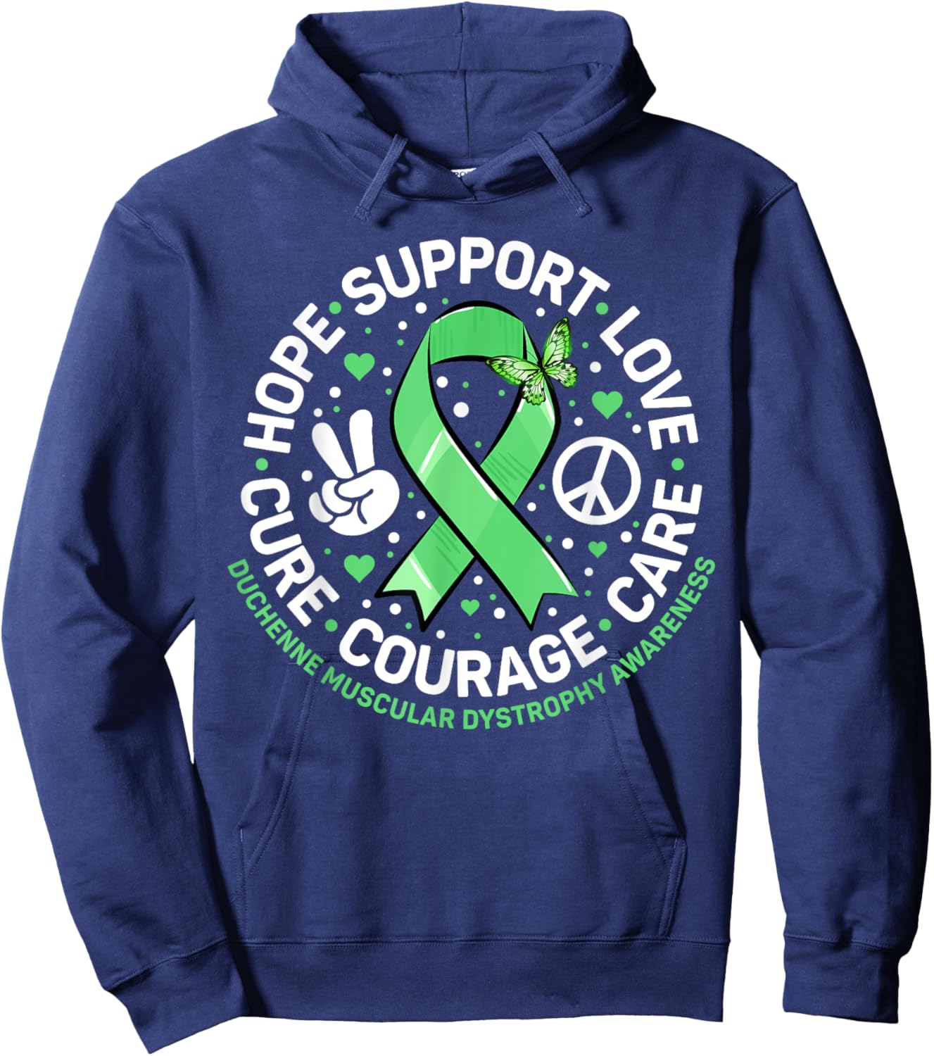 Cute Green Ribbon Support Squad Duchenne Muscular Dystrophy Hoodie - Hoodie | Navy