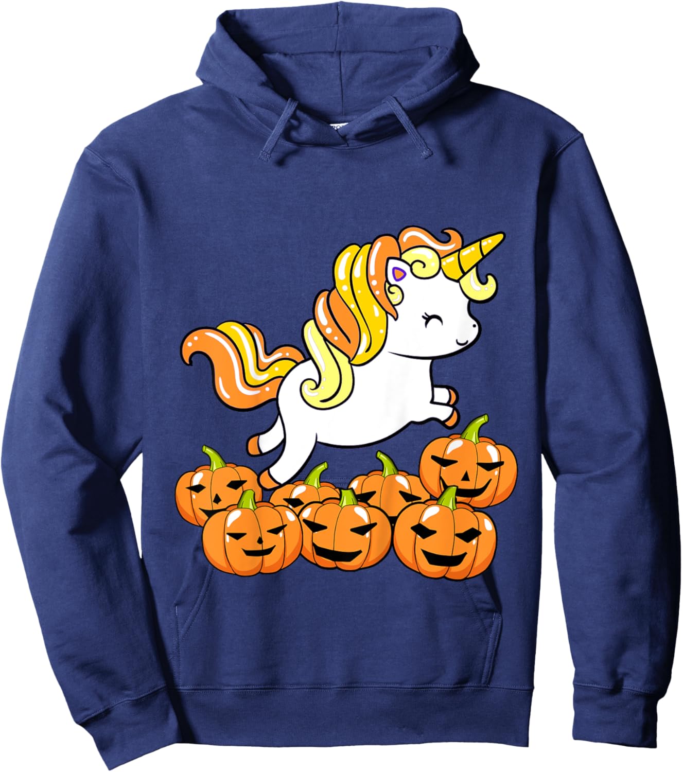 Kids Girls Unicorn Halloween Jack O Lantern Pumpkin Toddler Hoodie - Hoodie | Navy