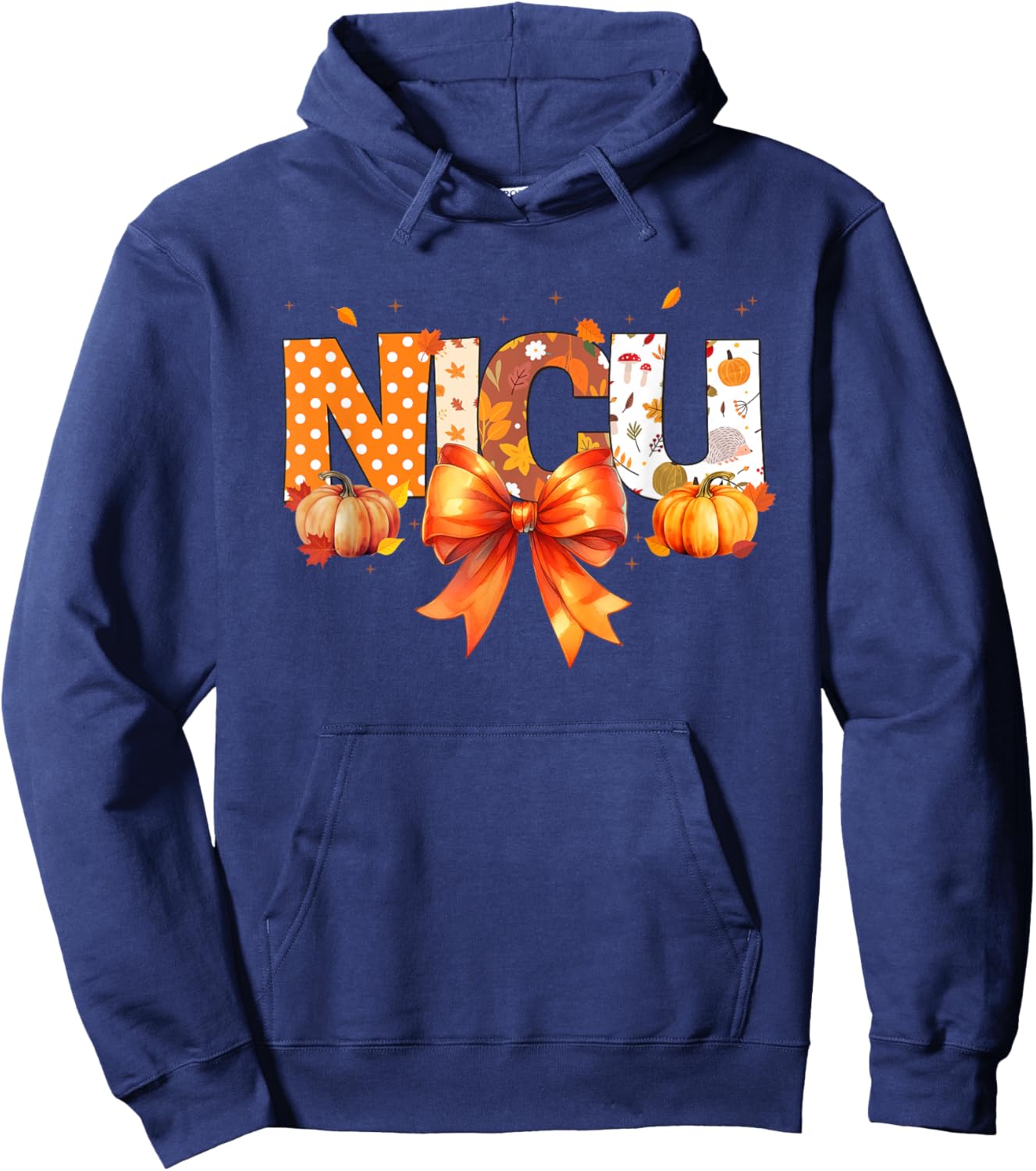 Love NICU Pumpkin Leopard Autumn Fall Season Scrub Women Hoodie - Hoodie | Navy