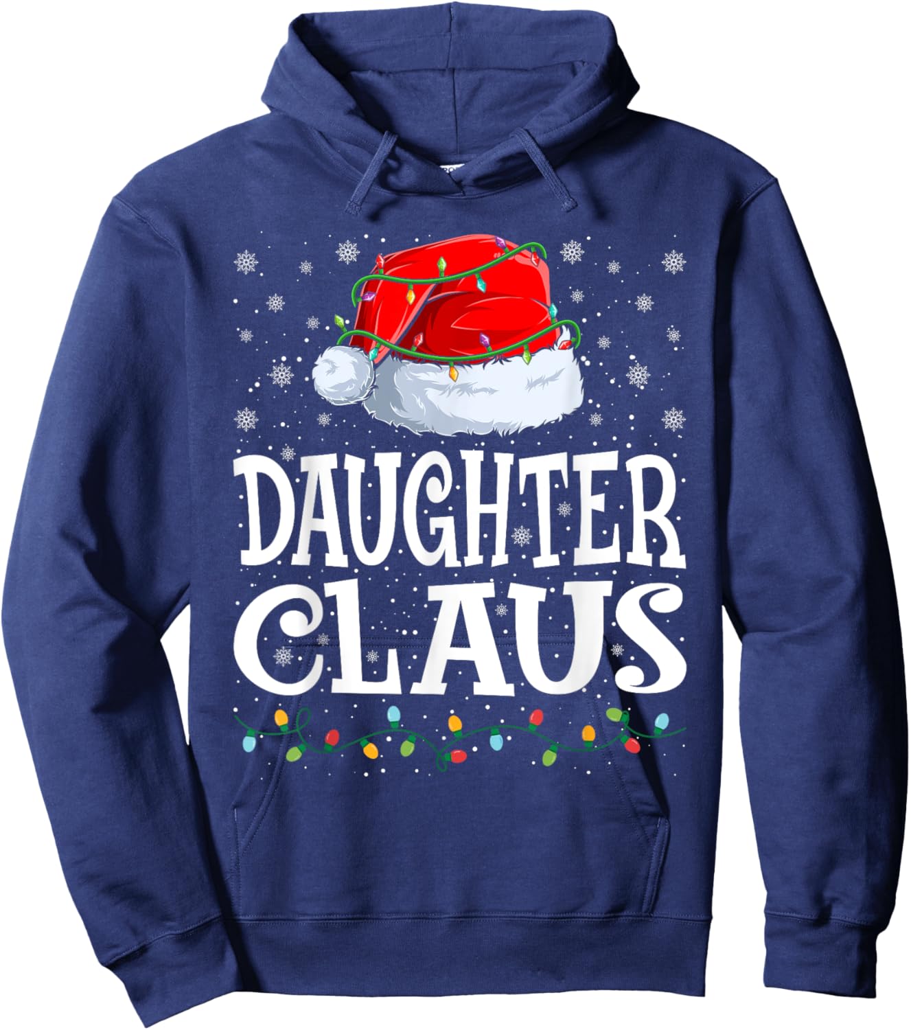 Daughter Claus Christmas Lights Santa Hat Family Matching Hoodie - Hoodie | Navy