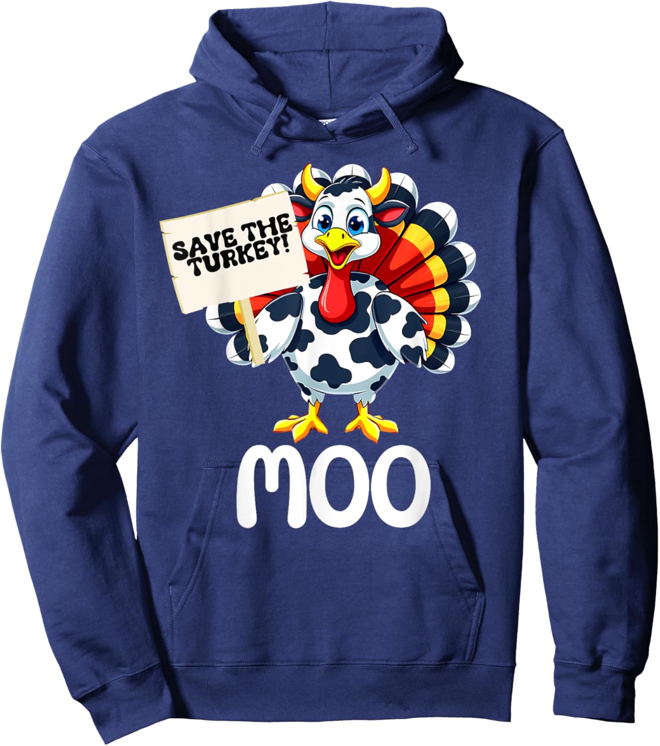 Save The Turkey,Funny Cow Dressed turkey Thanksgiving 2025 Hoodie - Hoodie | Navy