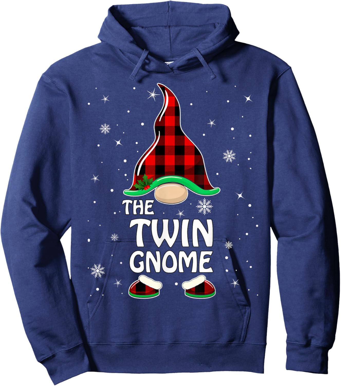 Twin Gnome Buffalo Plaid Matching Family Christmas Pajama Hoodie - Hoodie | Navy
