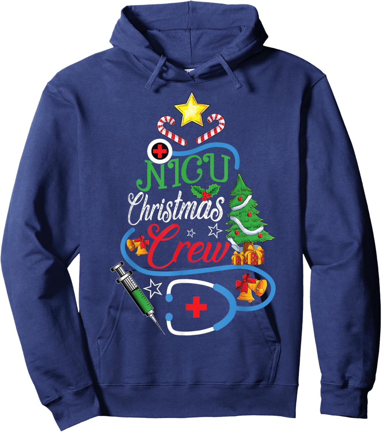 NICU Christmas Crew Stethoscope Neonatal Nursing Xmas Hoodie - Hoodie | Navy