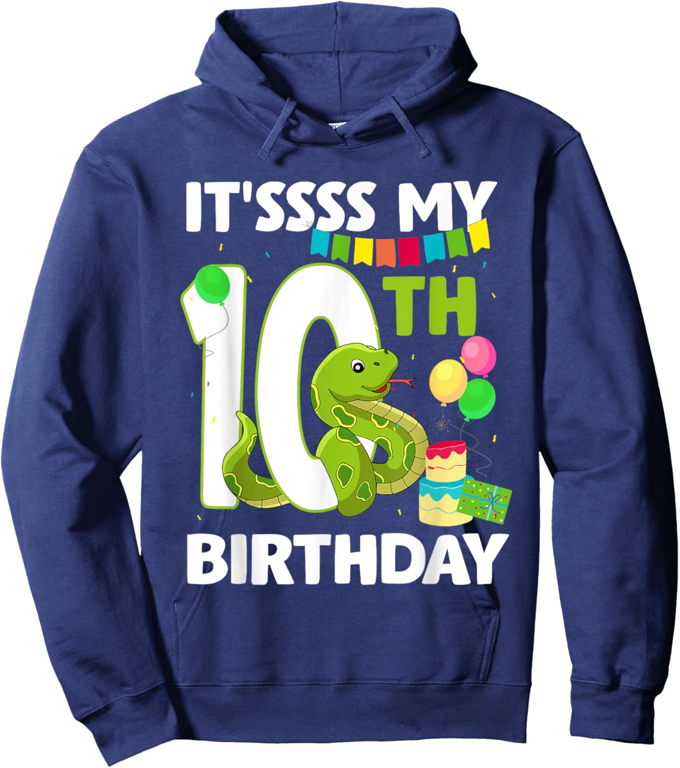 10th Birthday Snake Party 10 Year Old Snake Lover Birthday Hoodie - Hoodie | Navy