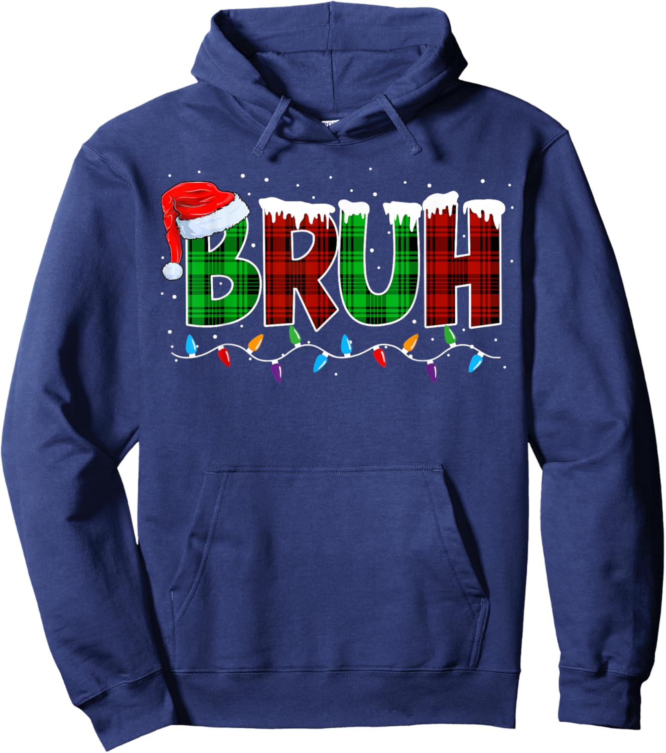 Bruh Funny Christmas Buffalo Plaid Xmas Boys Kids Pajamas Hoodie - Hoodie | Navy