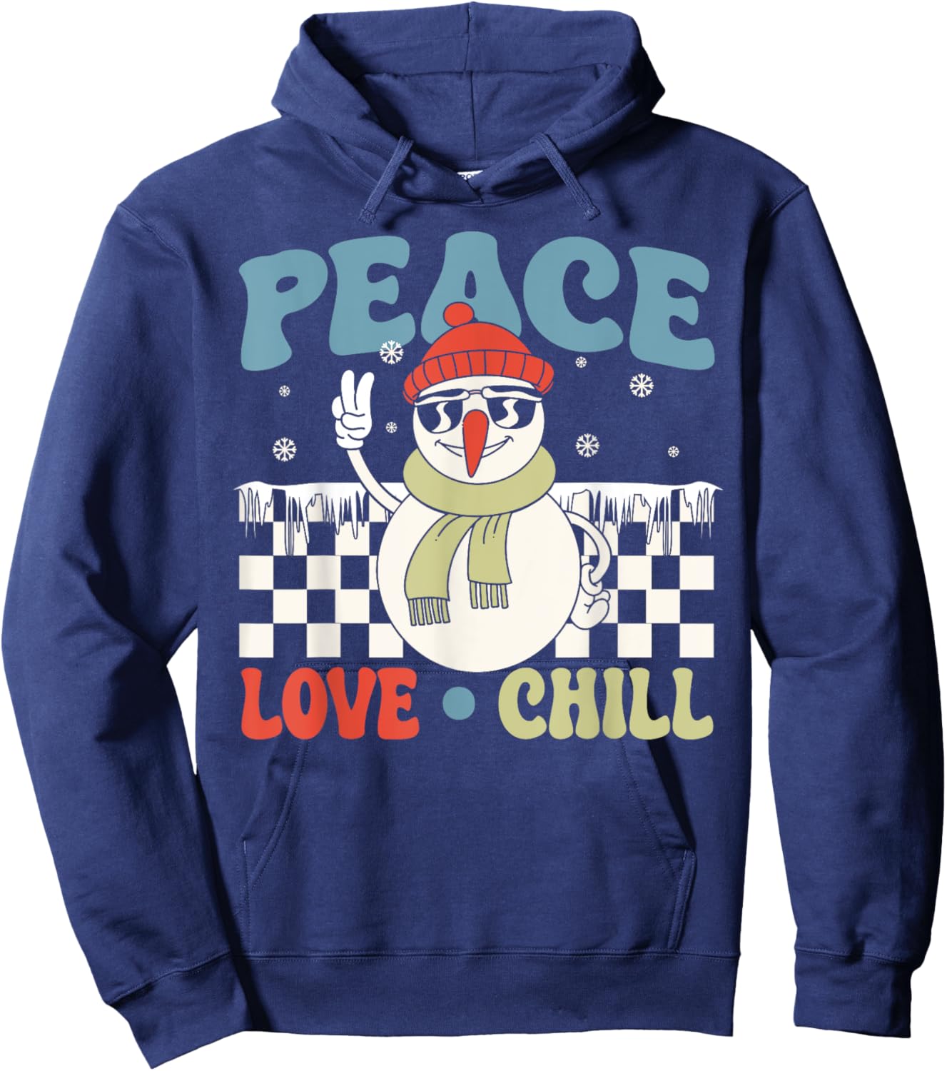 Snowman Peace Love Christmas Chill Hippie Snowman Hoodie - Hoodie | Navy