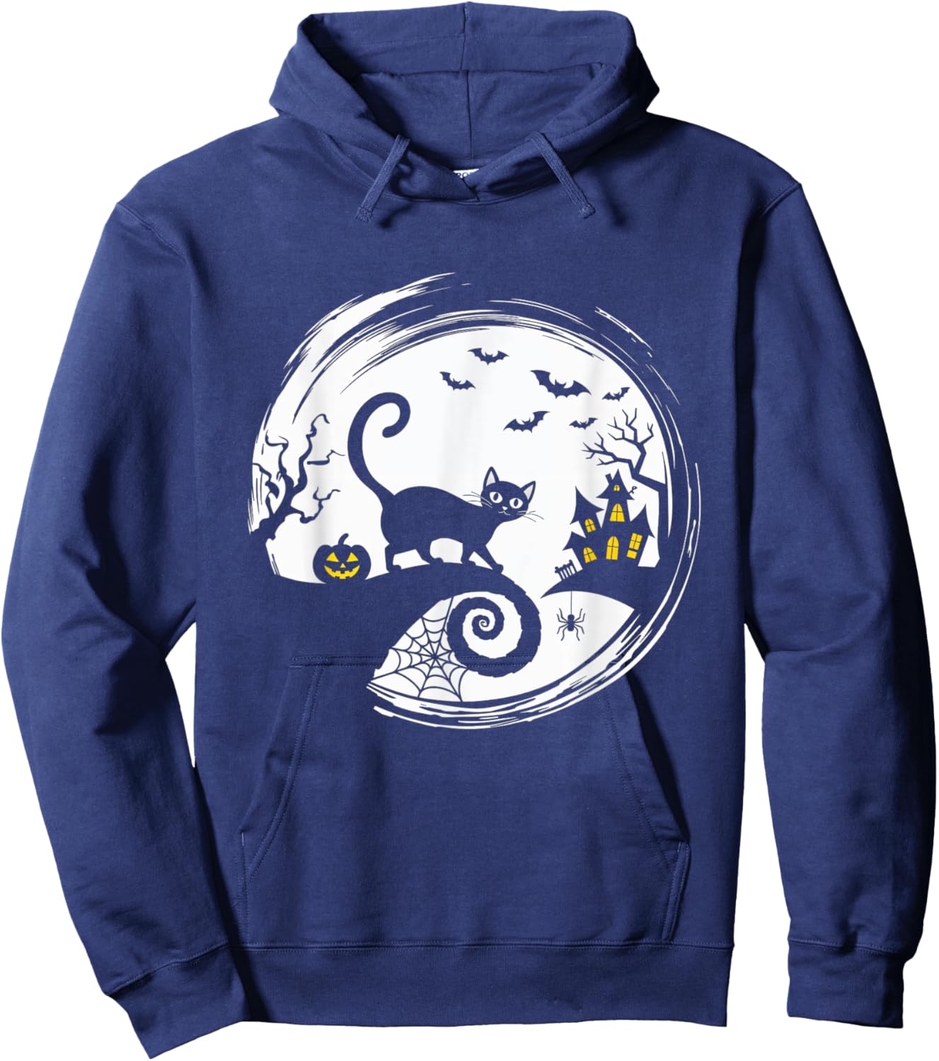 Halloween Cat Pumpkin Bats Spooky Black Cat Hoodie - Hoodie | Navy