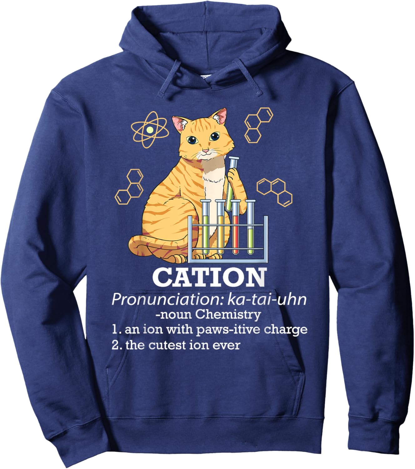 Cation - Funny Chemistry Humor Science Teacher Cat Pun Men Women Kids Hoodie - Hoodie | Navy