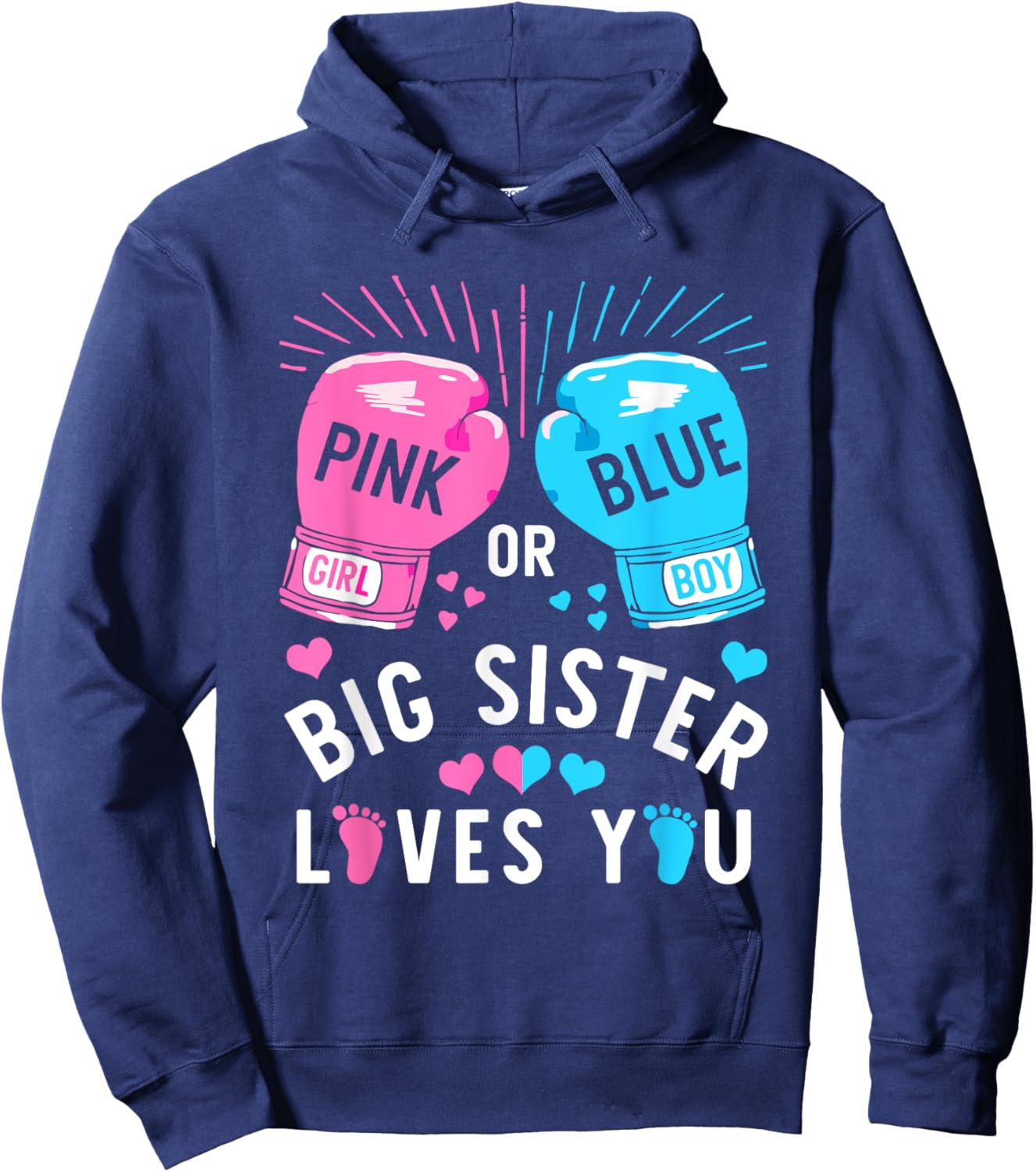 Pink Or Blue Big Sister Loves You Boxing Gender Reveal Party Hoodie - Hoodie | Navy