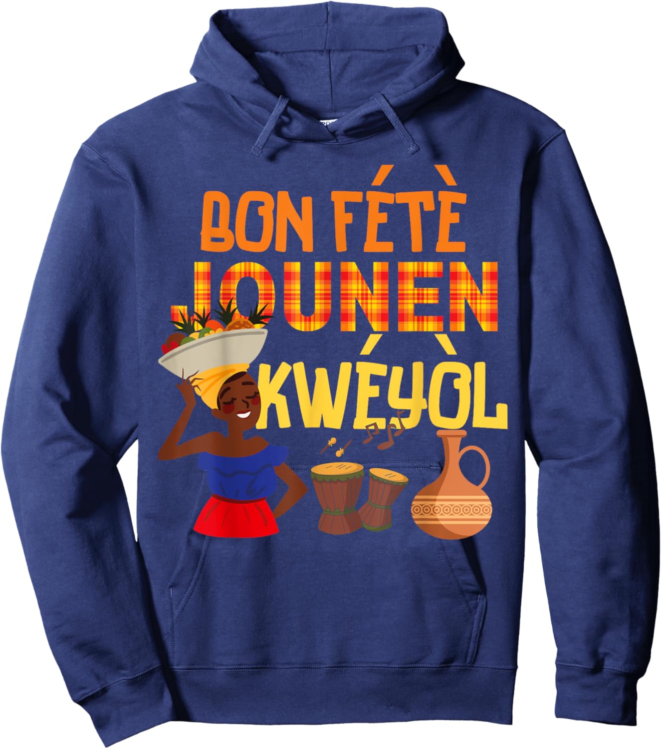 Bon Fete Kweyol St. Lucia Dominica Creole day outfit Hoodie - Hoodie | Navy