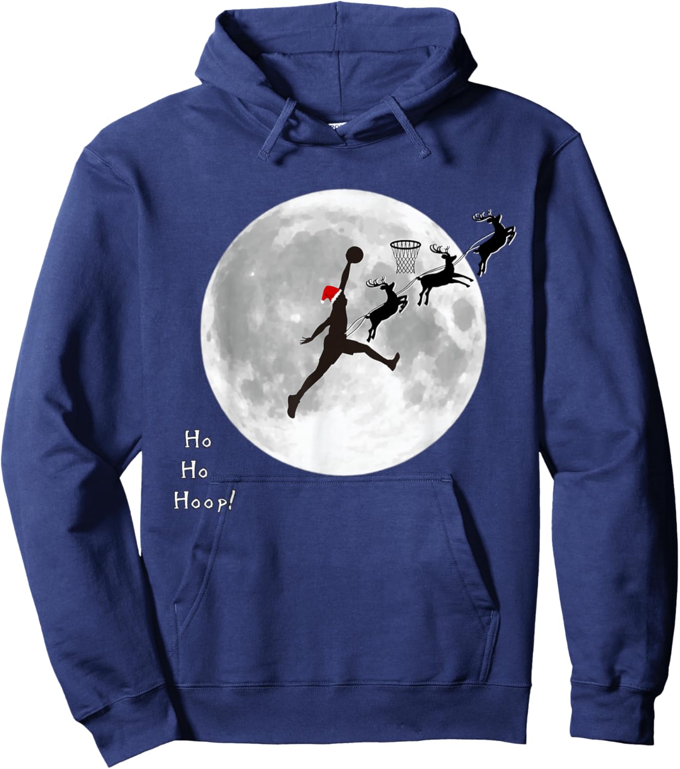 Funny Christmas Santa Basketball – Ho Ho Hoop Sports Gift Hoodie - Hoodie | Navy