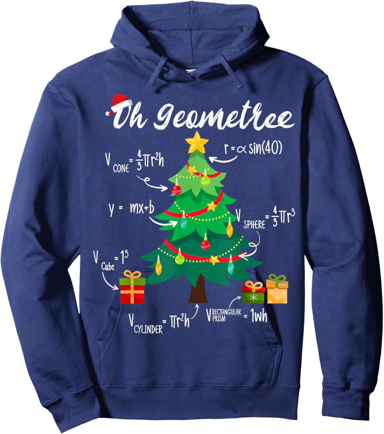 Oh Geometree Funny Christmas Tree Geometry Math Teacher Xmas Hoodie - Hoodie | Navy