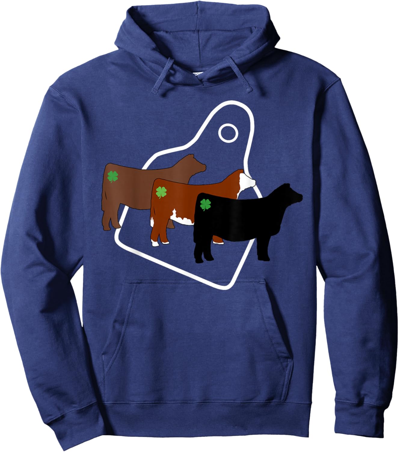 Show Livestock Steer with Four Leaf Clovers and Eartags Hoodie - Hoodie | Navy