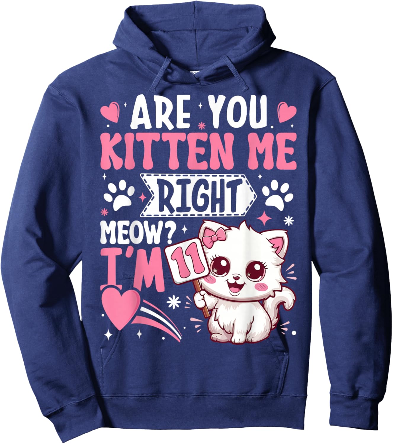 11th Birthday Shirt Girl 11 Year Old Kitten Cat Happy Bday Hoodie - Hoodie | Navy
