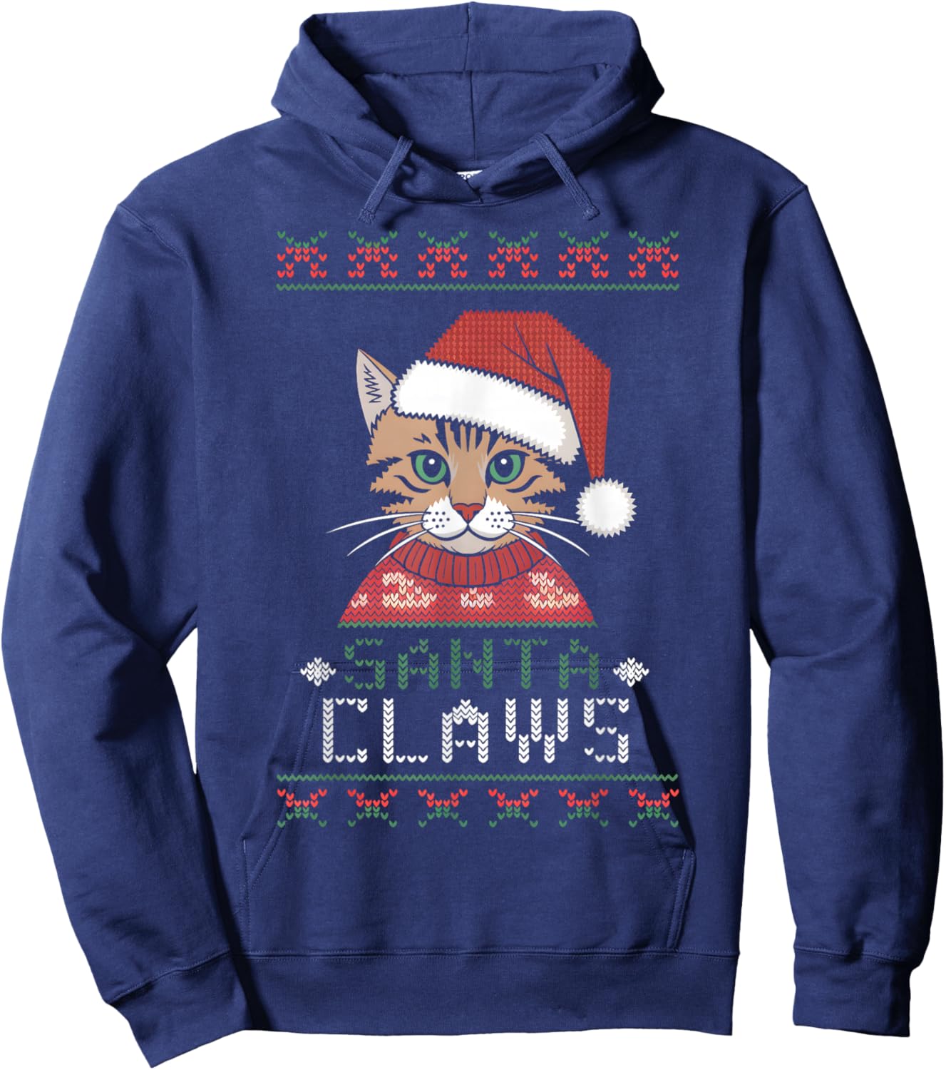 Santa Claw Ugly Christmas Sweater Teen Girls Cat X-Mas Hoodie - Hoodie | Navy