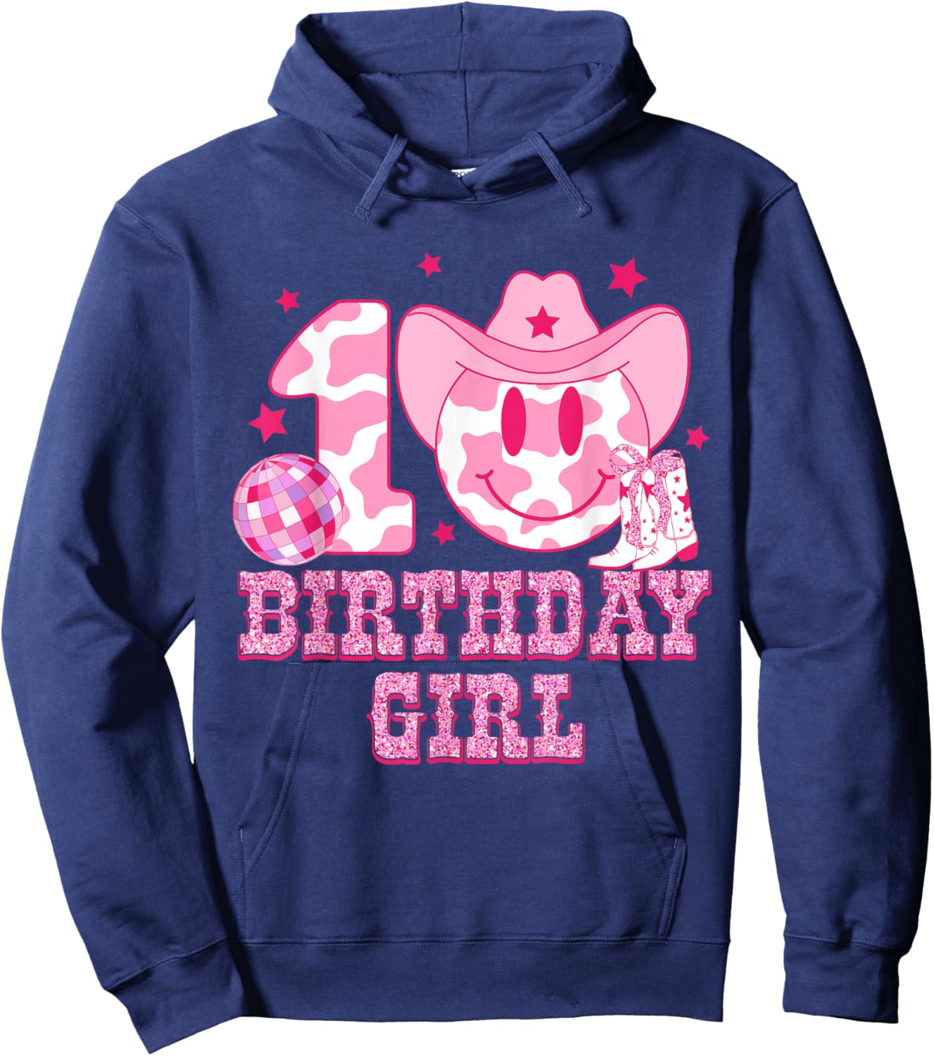 10th Birthday Girls 10 Year Old Cowgirl Western Disco Ball Hoodie - Hoodie | Navy