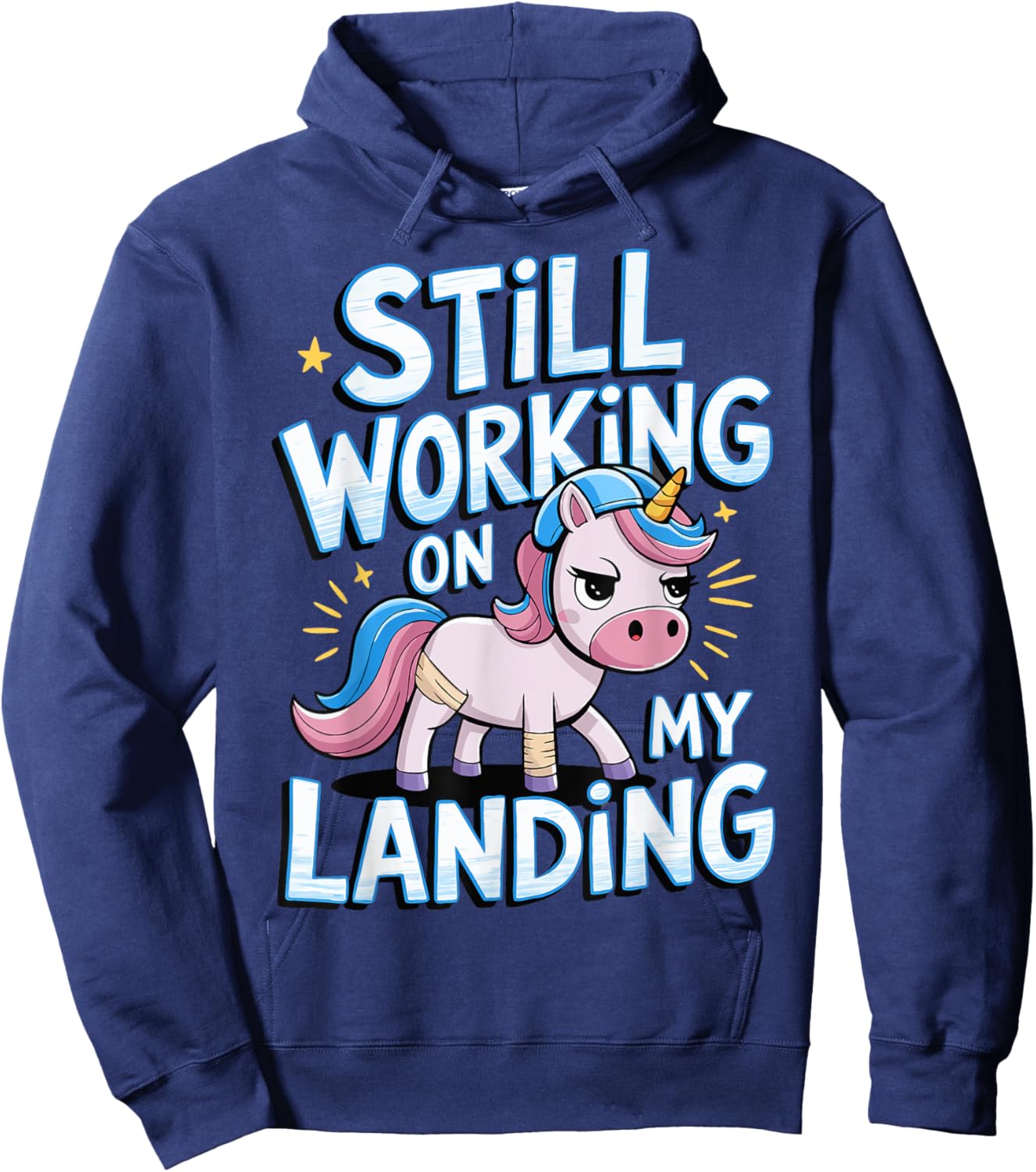 Still Working On My Landing Unicorn Broken Bone Hoodie - Hoodie | Navy