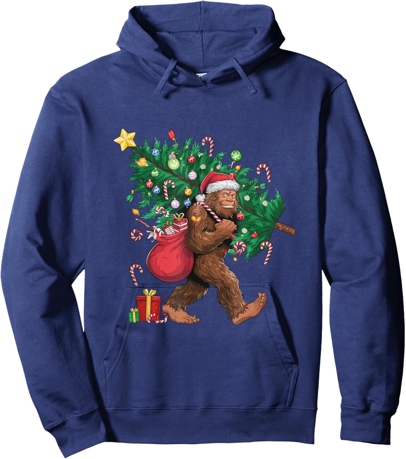 Bigfoot Santa Most Wonderful Christmas Tree Lights Sasquatch Hoodie - Hoodie | Navy