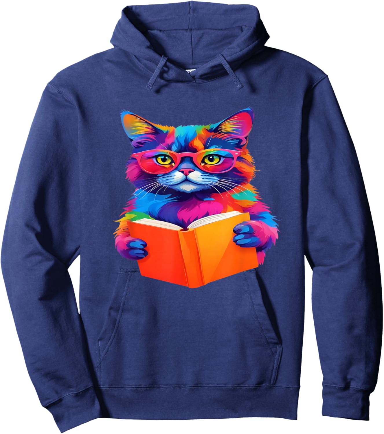 Cat Book Shirt - Colorful Cat Reading Book Hoodie - Hoodie | Navy