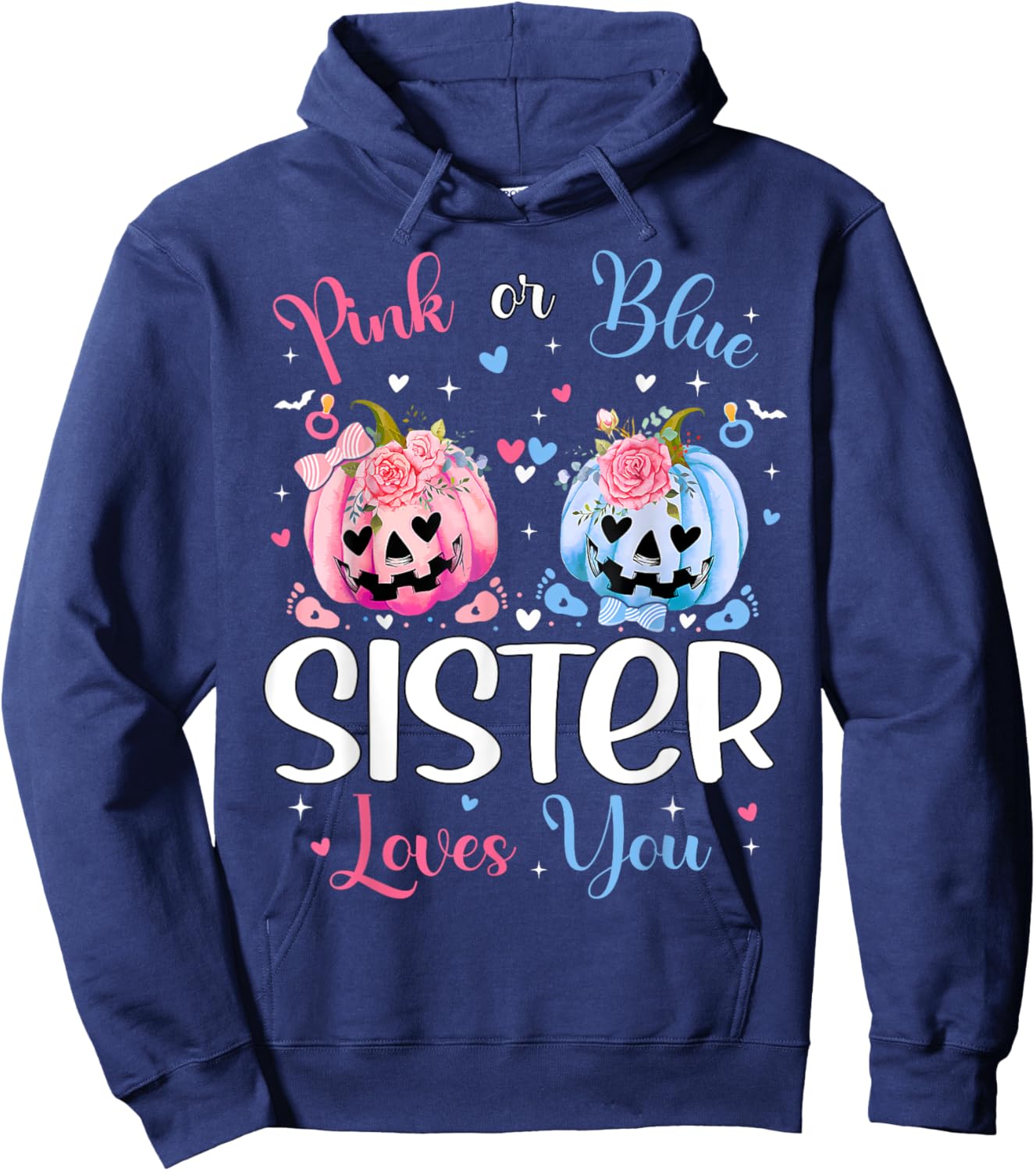 Pink or Blue Sister Loves You Pumpkin Gender Reveal Party Hoodie - Hoodie | Navy