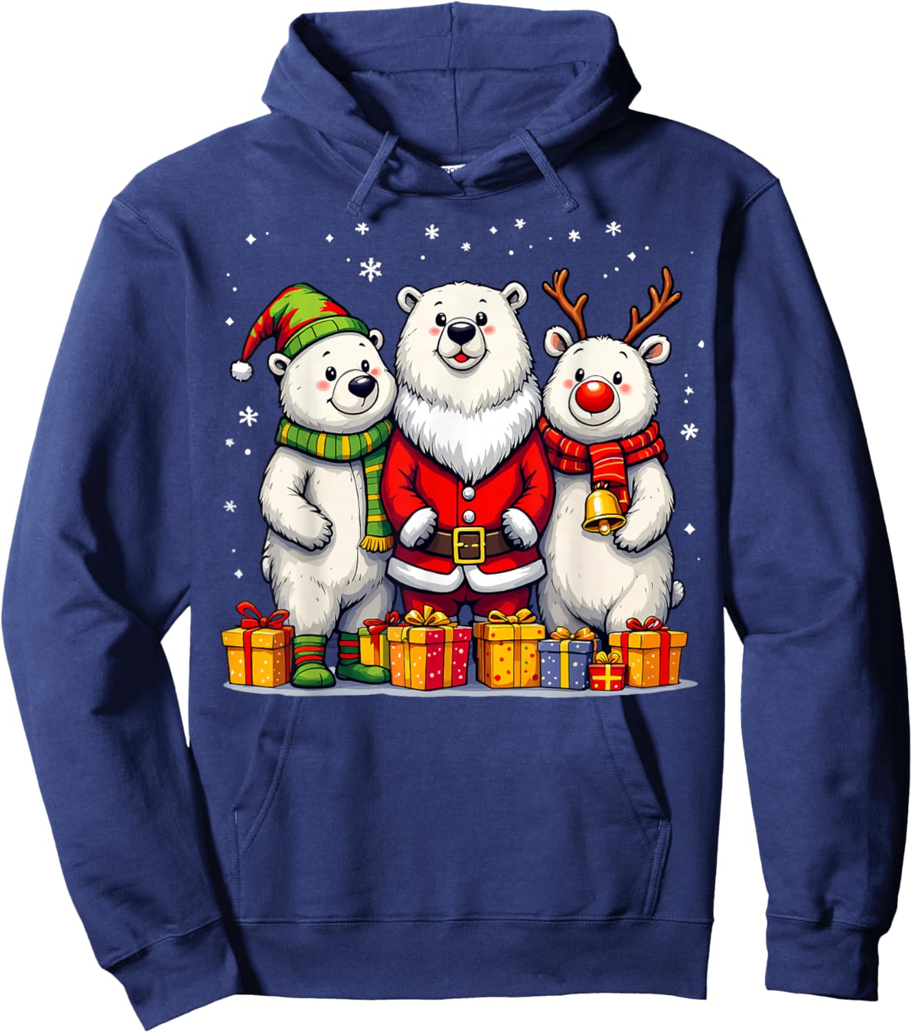 Cute Christmas Polar Bears in Santa Elf and Reindeer Costume Hoodie - Hoodie | Navy