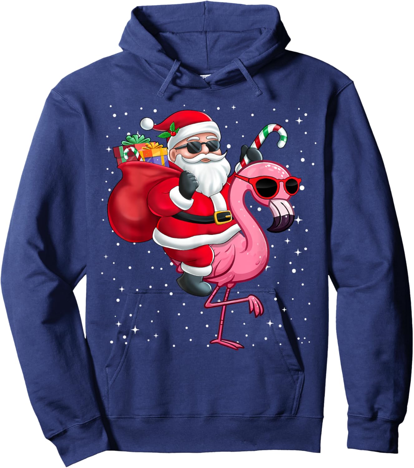 Santa Claus Riding A Flamingo Christmas Boy Girl Kids Hoodie - Hoodie | Navy