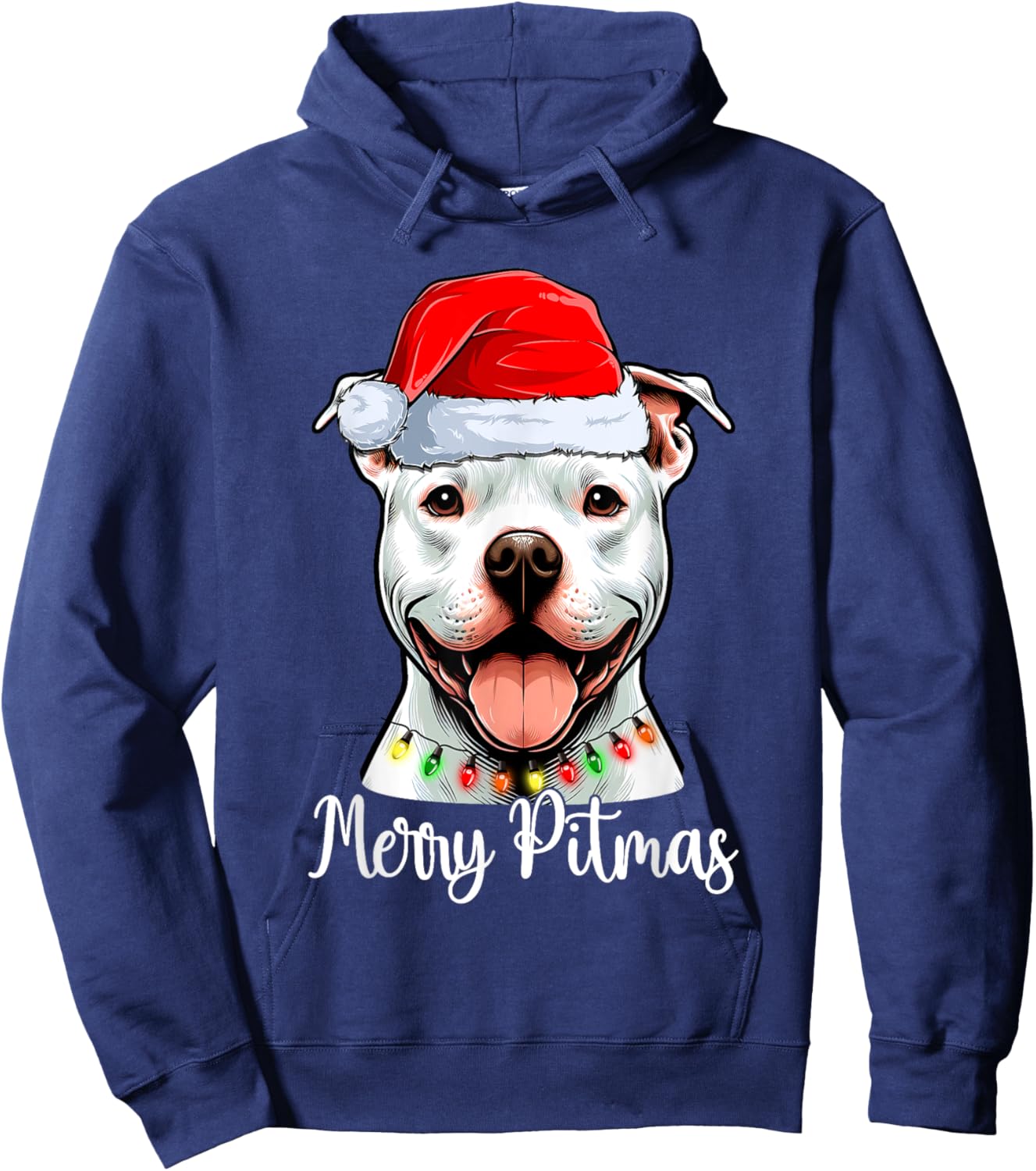 Pit Bull Santa Christmas Tree Lights Xmas Merry Pitmas Hoodie - Hoodie | Navy