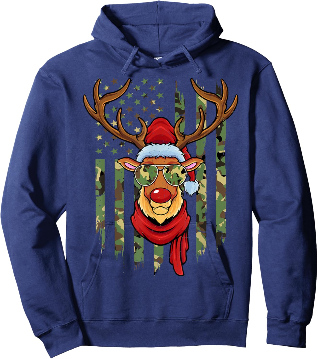 Patriotic Reindeer Camo American Flag Veteran Christmas Hoodie - Hoodie | Navy