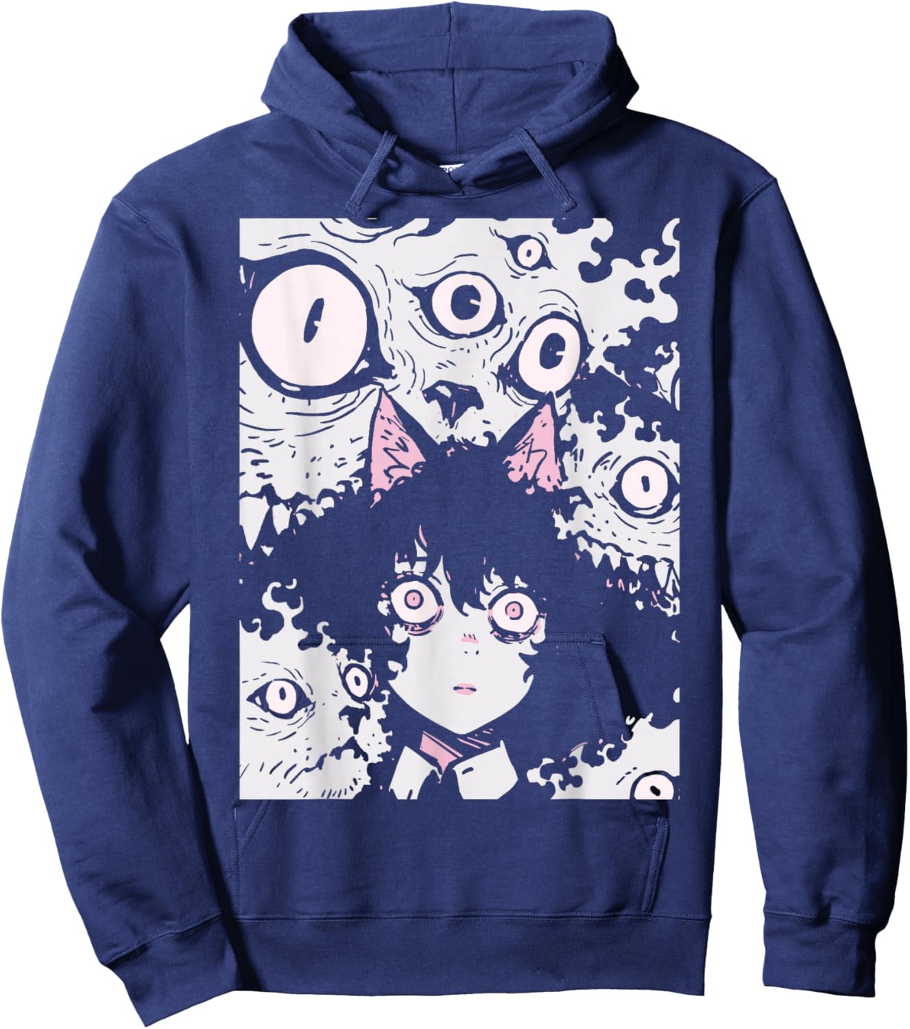 Horror Anime Manga Neko | Japan Japanese Creepy Kawaii Goth Hoodie - Hoodie | Navy