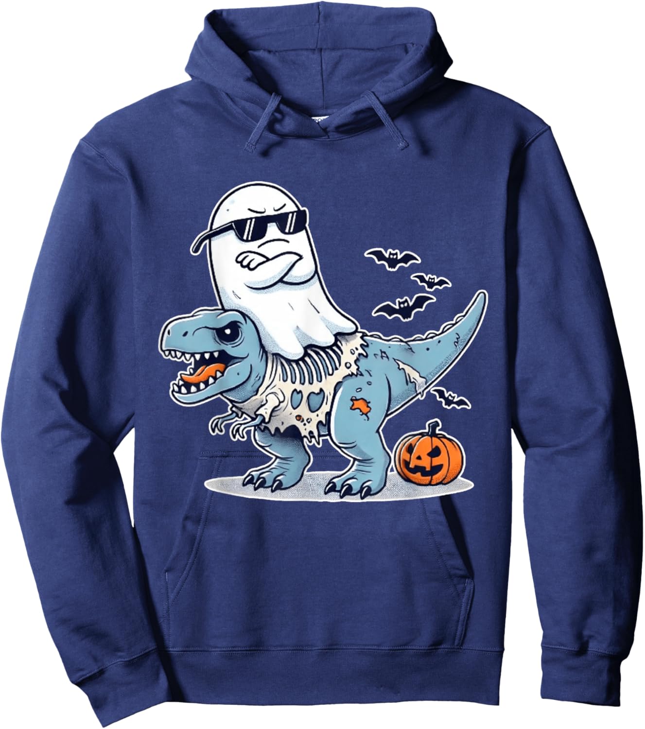 Halloween Ghost Riding Zombie T-Rex FUNNY Halloween Costume Hoodie - Hoodie | Navy